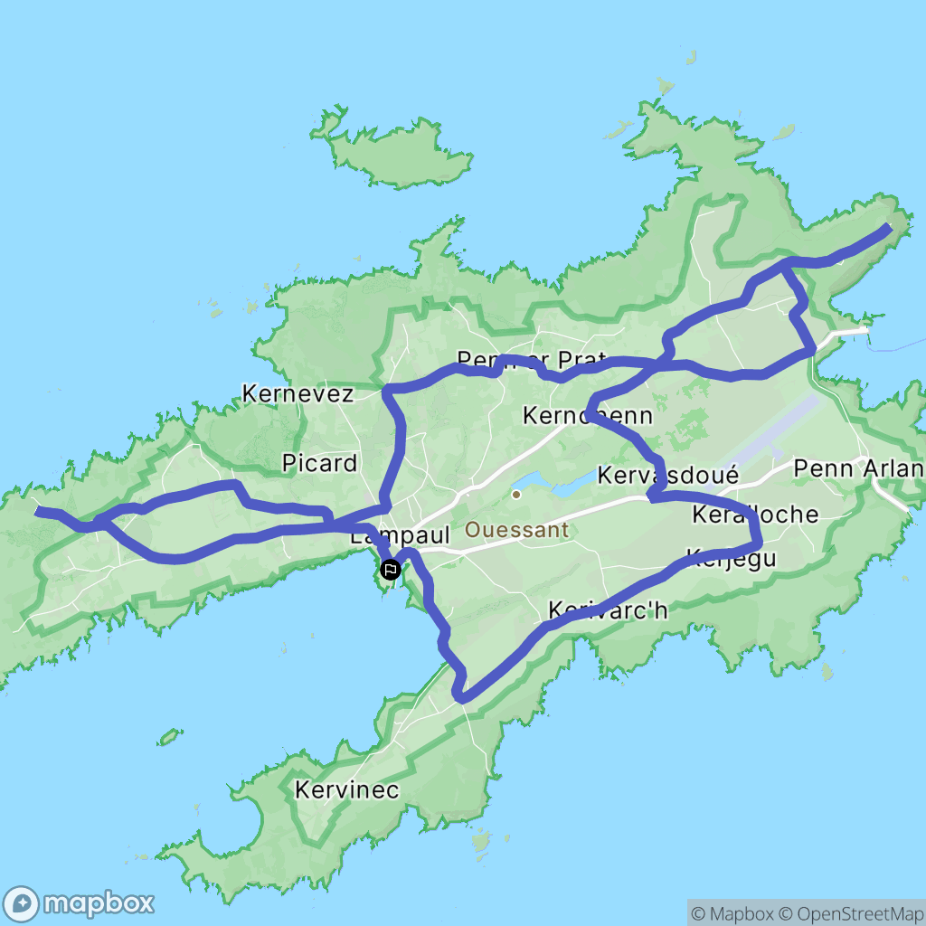 Ouessant : carte du parcours de randonnée - France