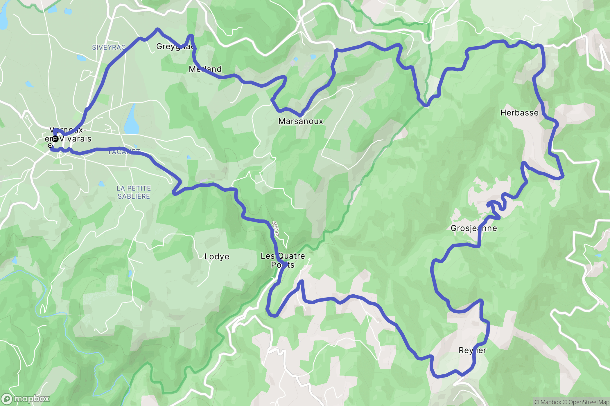 Vernoux-en-Vivarais : carte du parcours de randonnée - France