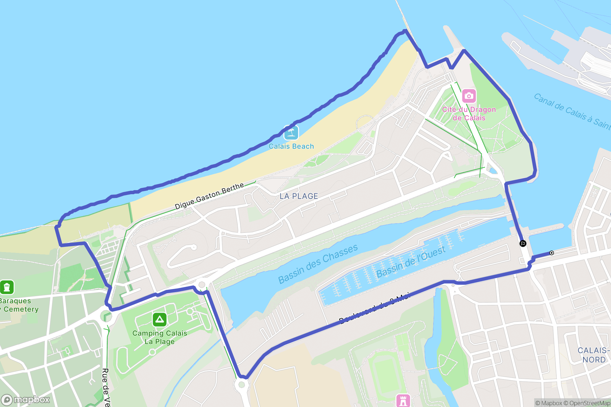 Calais : carte du parcours de randonnée - France
