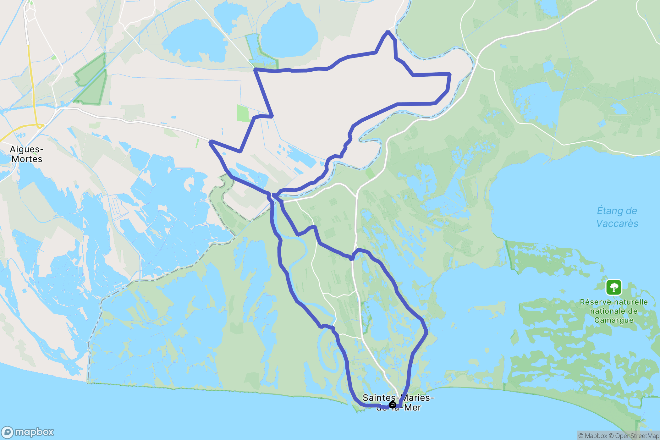 Saintes-Maries-de-la-Mer : carte du parcours de randonnée - France