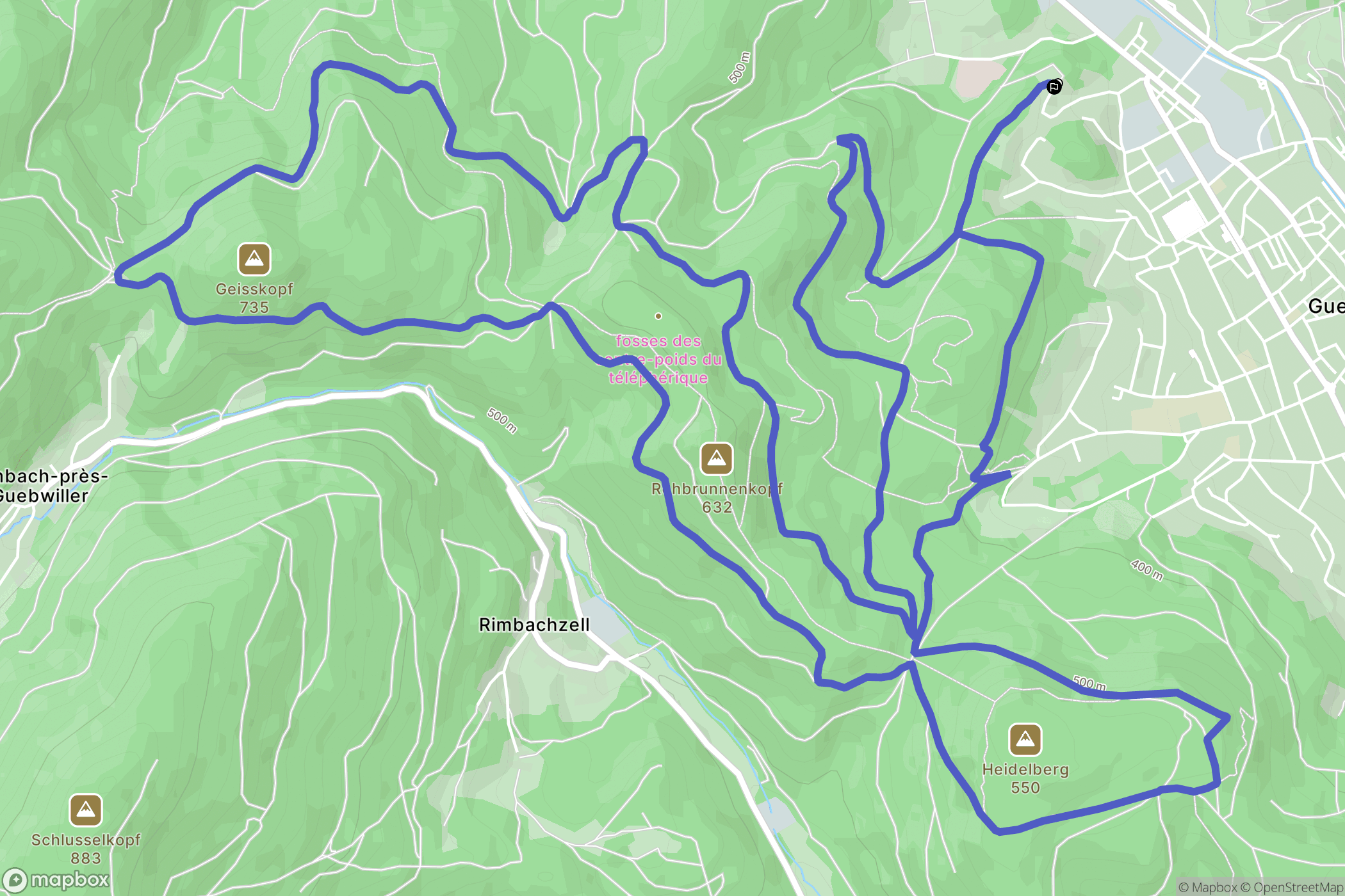 Guebwiller : carte du parcours de randonnée - France