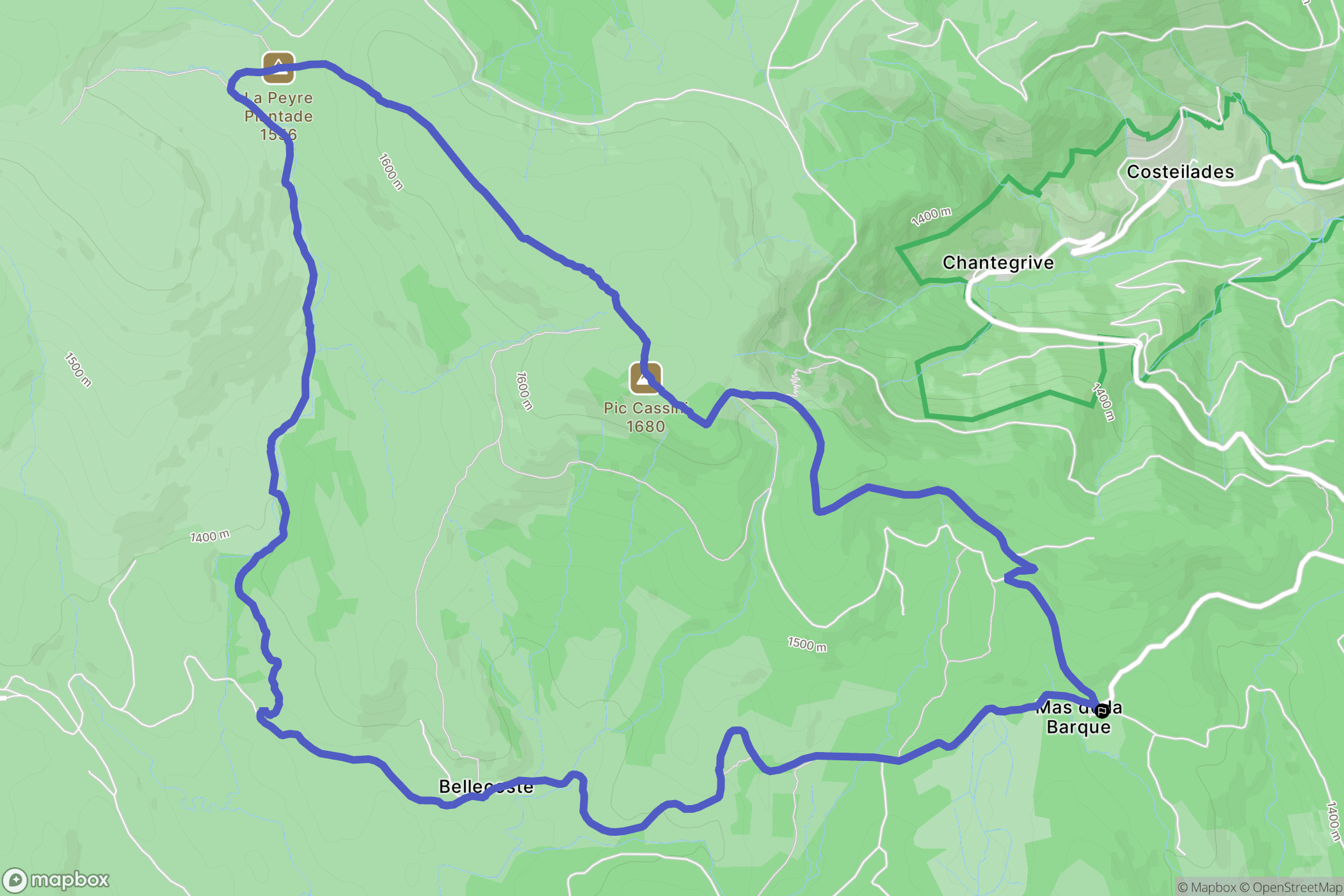 Pont-de-Montvert-Sud-Mont-Lozère : carte du parcours de randonnée - France