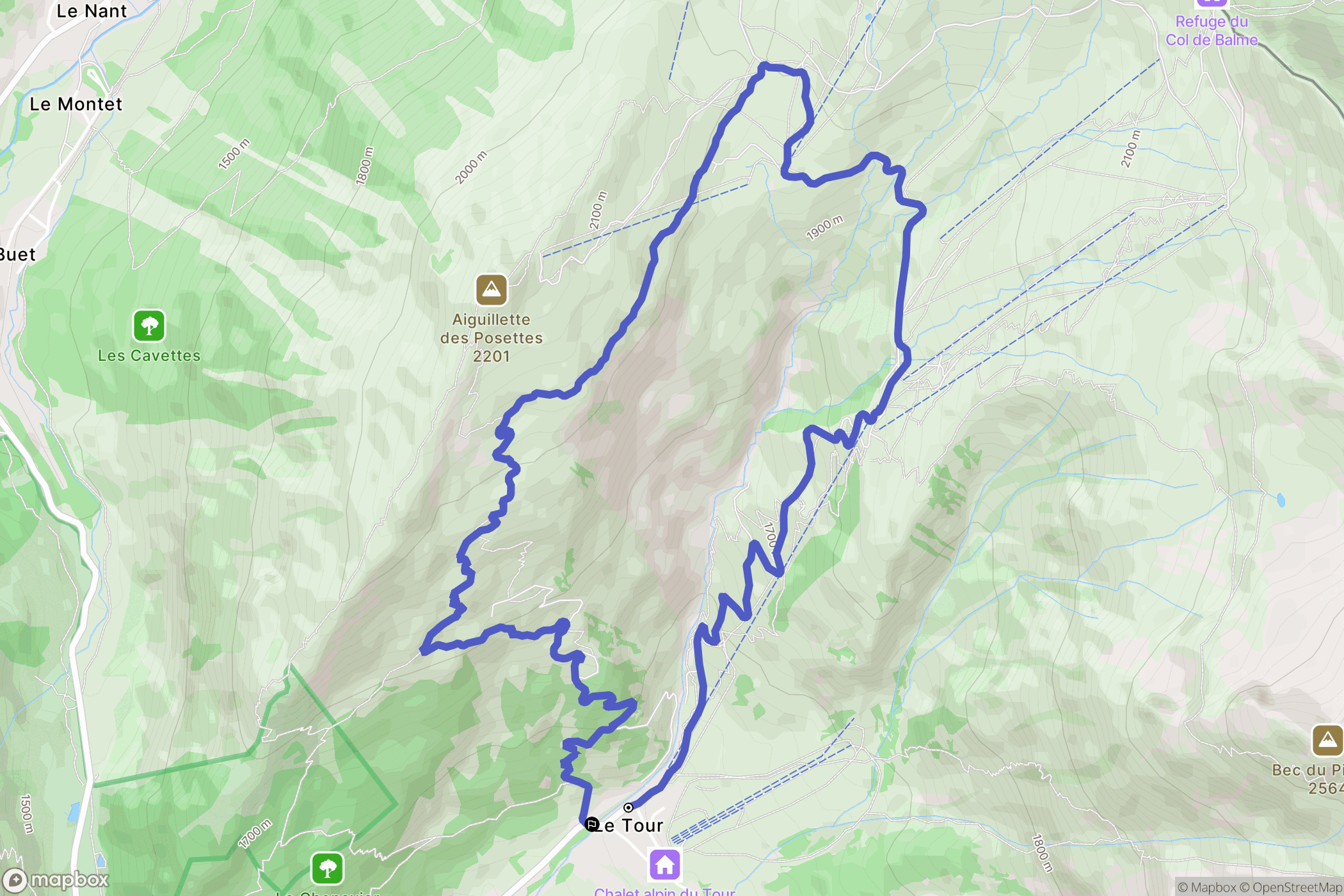 Chamonix-Mont-Blanc : carte du parcours de randonnée - France