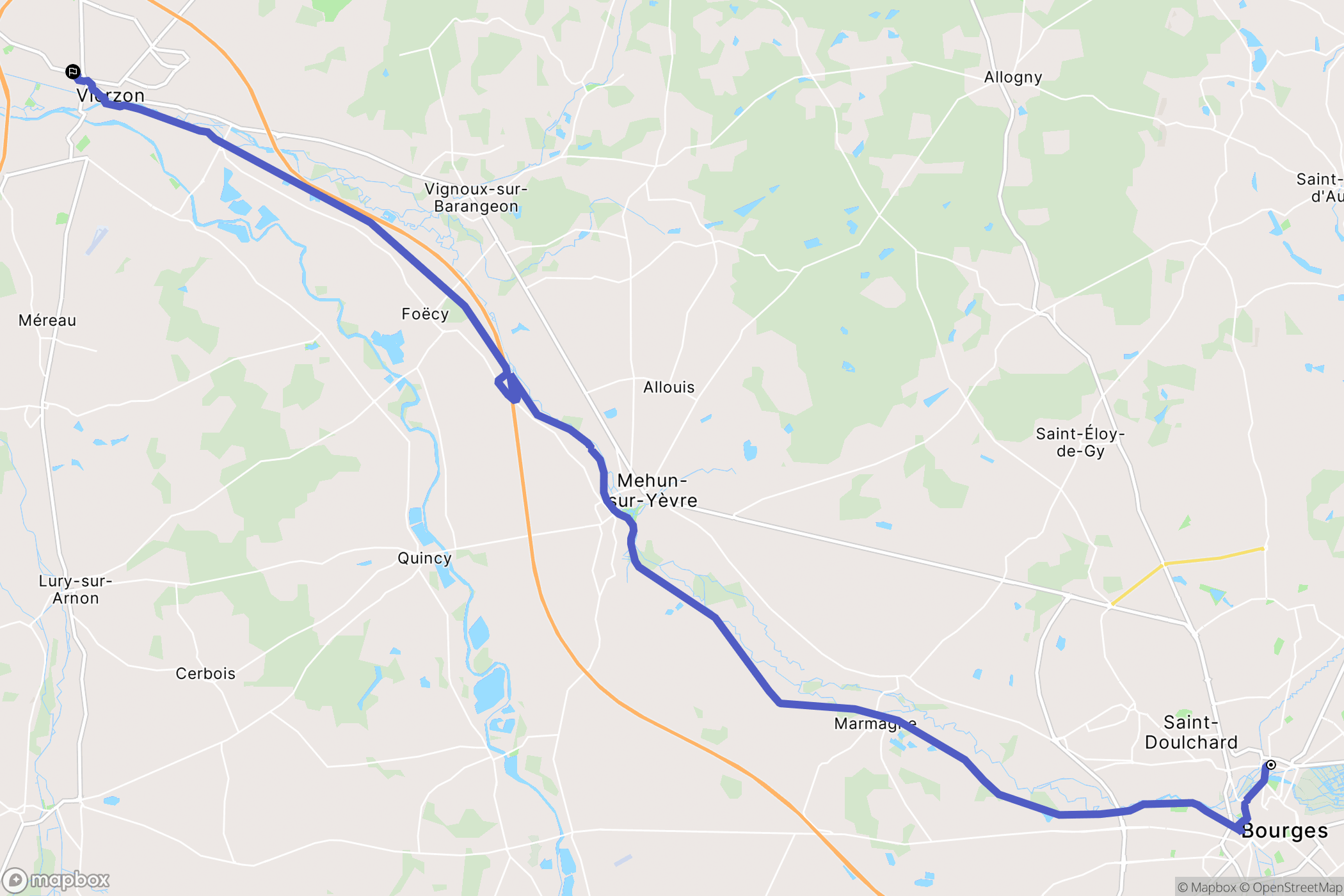 Bourges : carte du parcours de randonnée - France