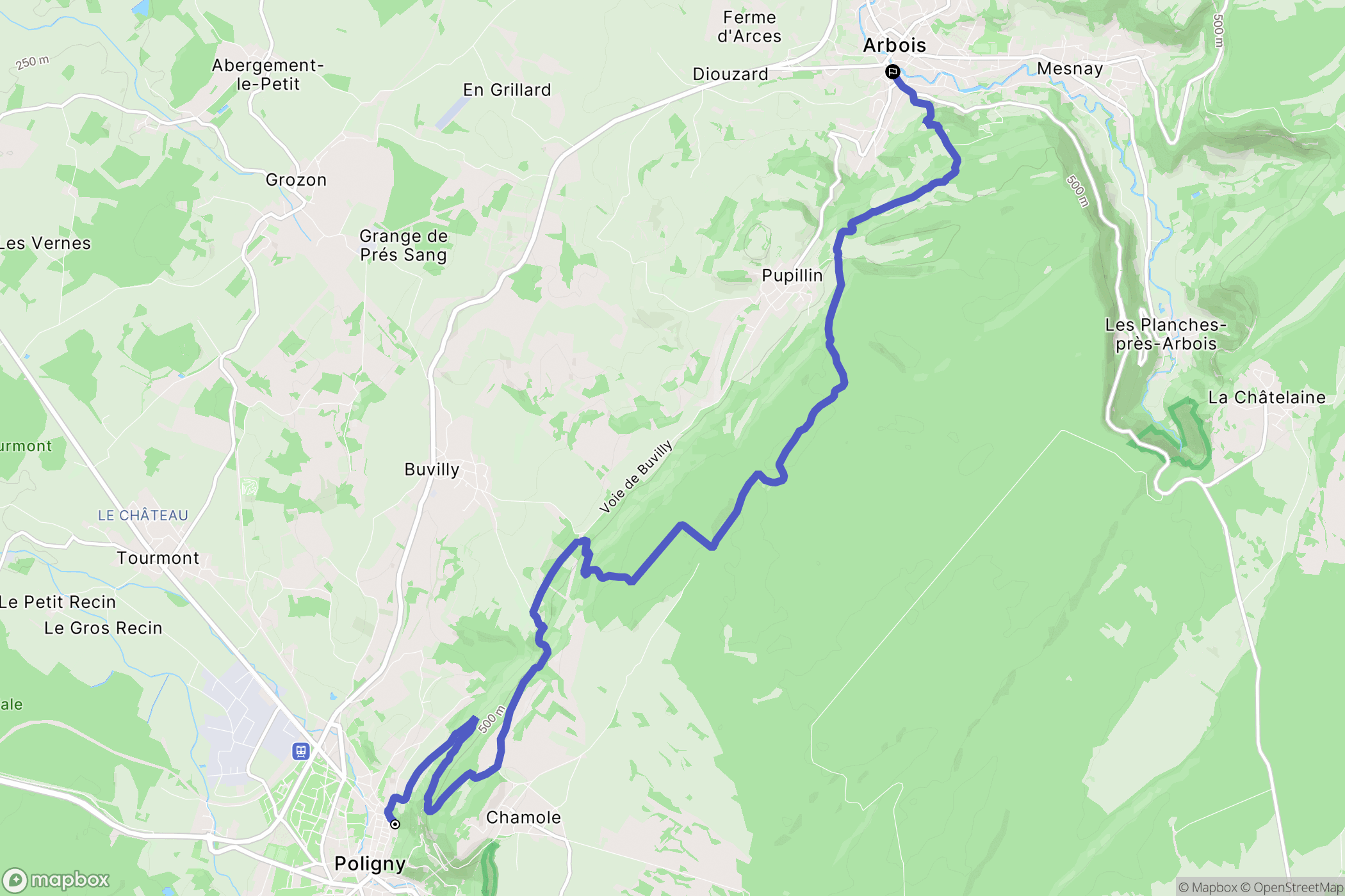 Poligny : carte du parcours de randonnée - France