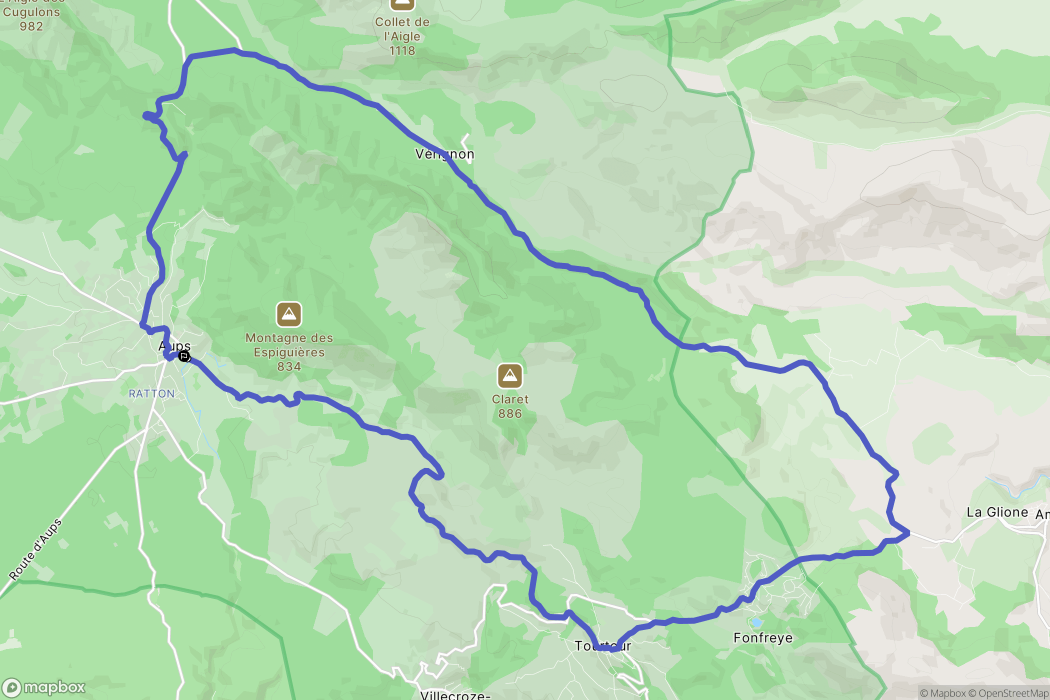 Aups : carte du parcours de randonnée - France