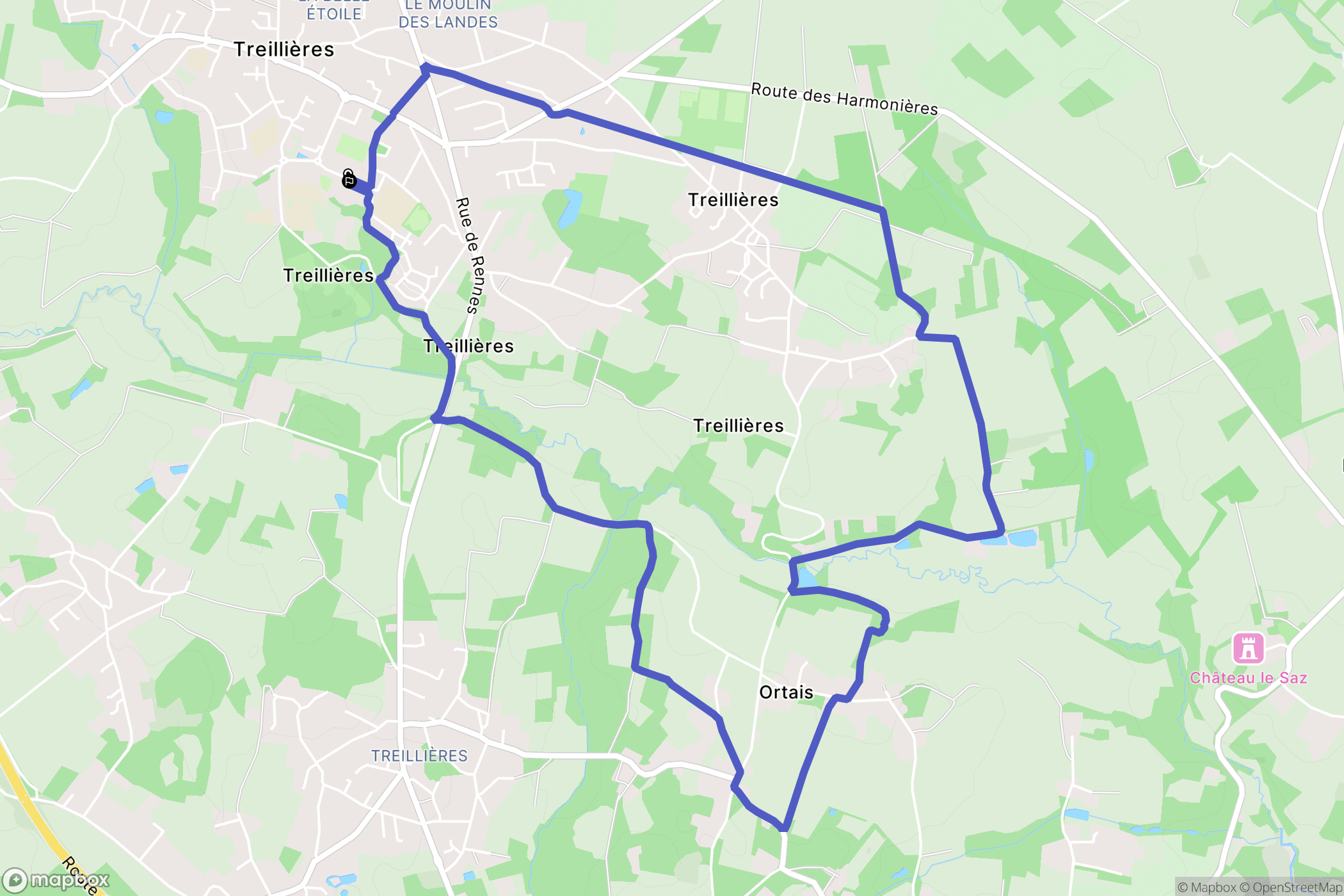 Treillières : carte du parcours de randonnée - France