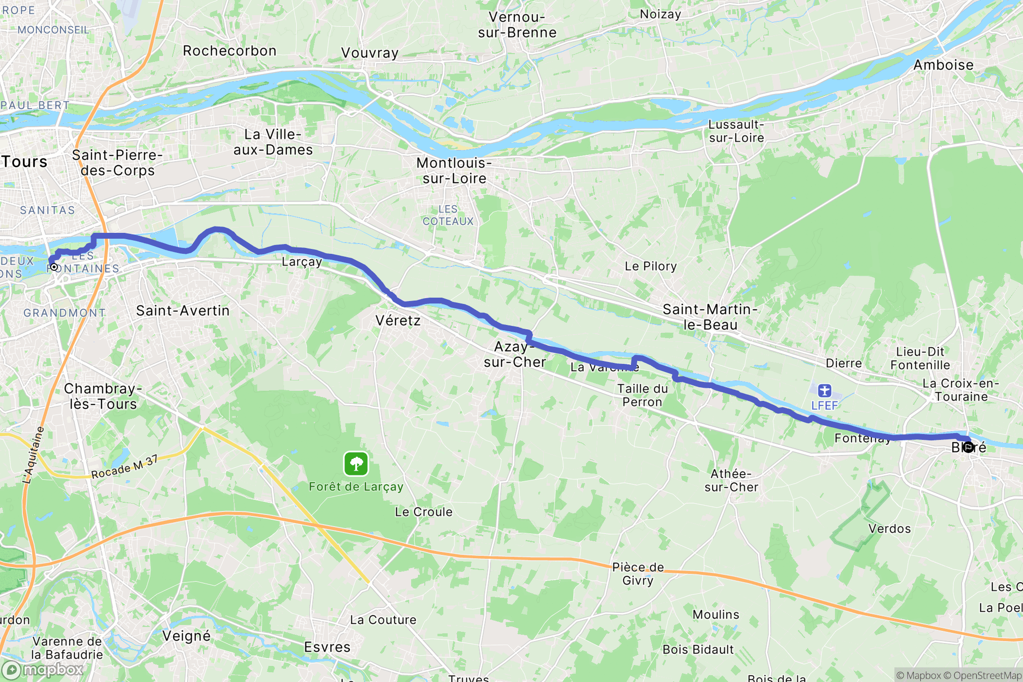 Tours : carte du parcours de randonnée - France