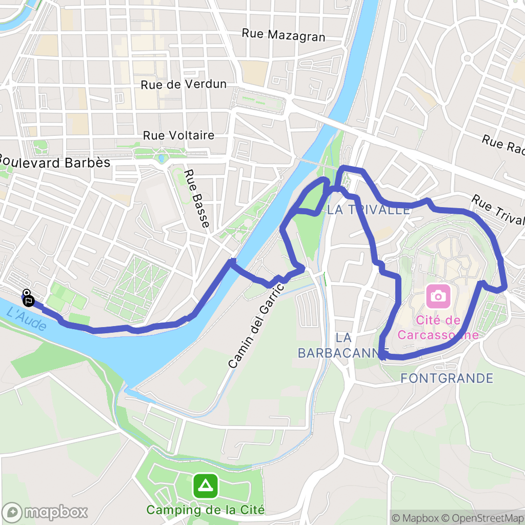 Carcassonne : carte du parcours de randonnée - France