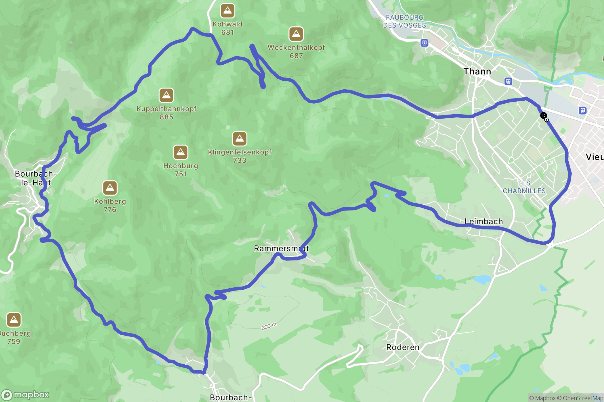 Thann : carte du parcours de randonnée - France