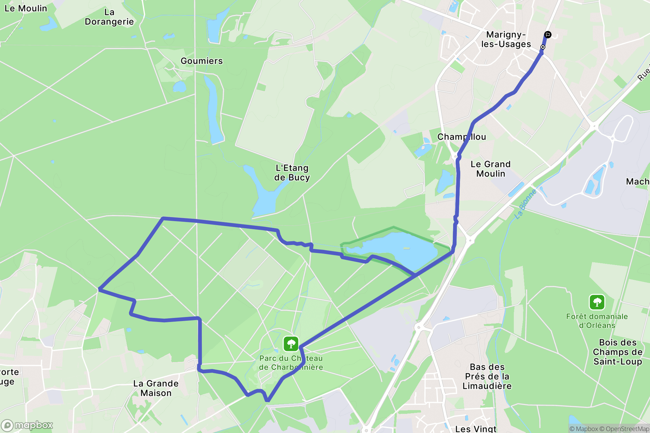 Marigny-les-Usages : carte du parcours de randonnée - France