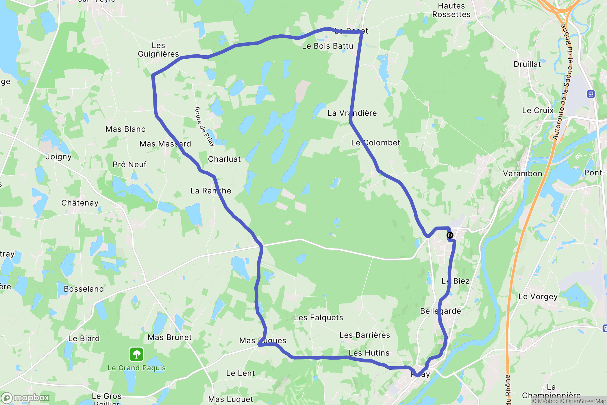 Priay : carte du parcours de randonnée - France