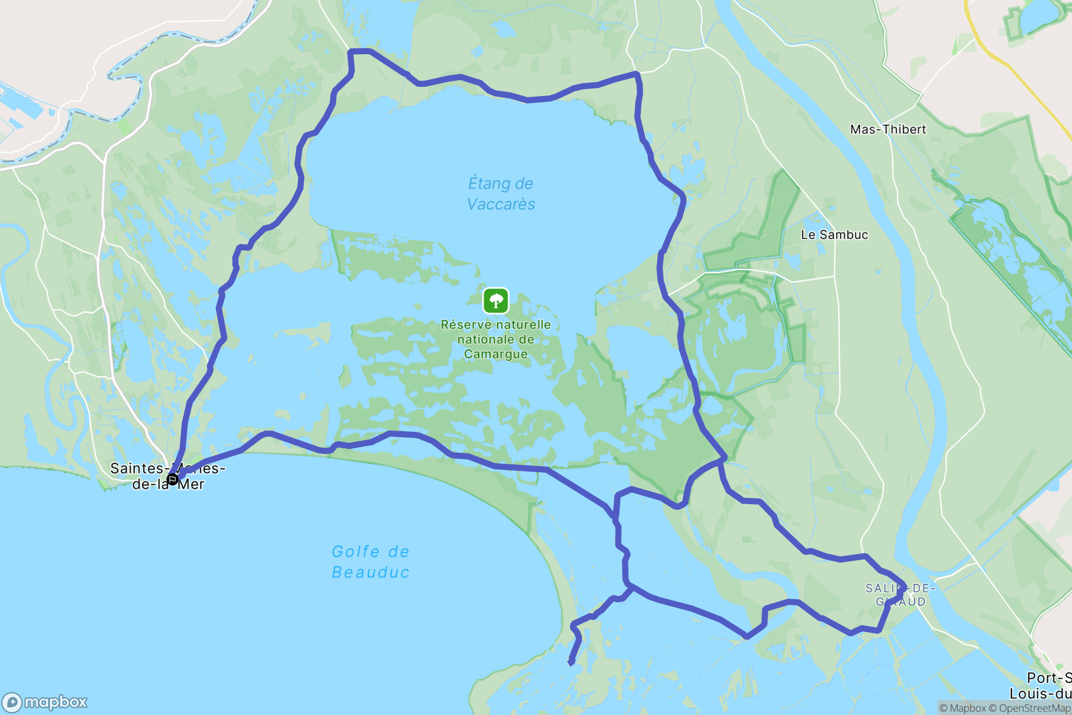 Saintes-Maries-de-la-Mer : carte du parcours de randonnée - France