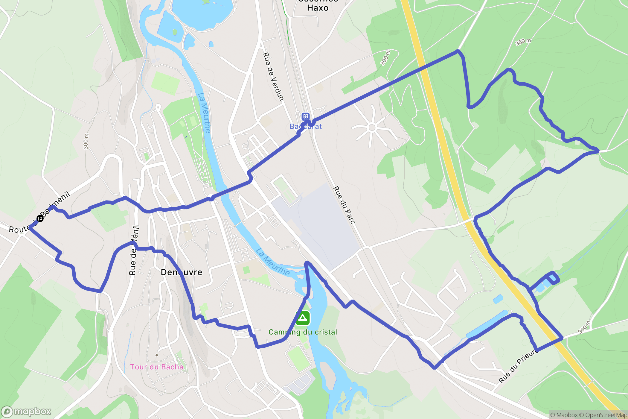 Baccarat : carte du parcours de randonnée - France
