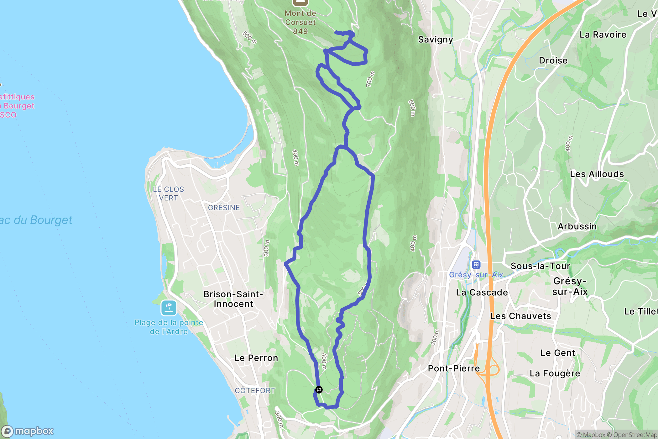 Aix-les-Bains : carte du parcours de randonnée - France