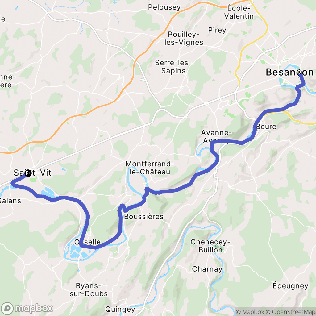 Besançon : carte du parcours de randonnée - France