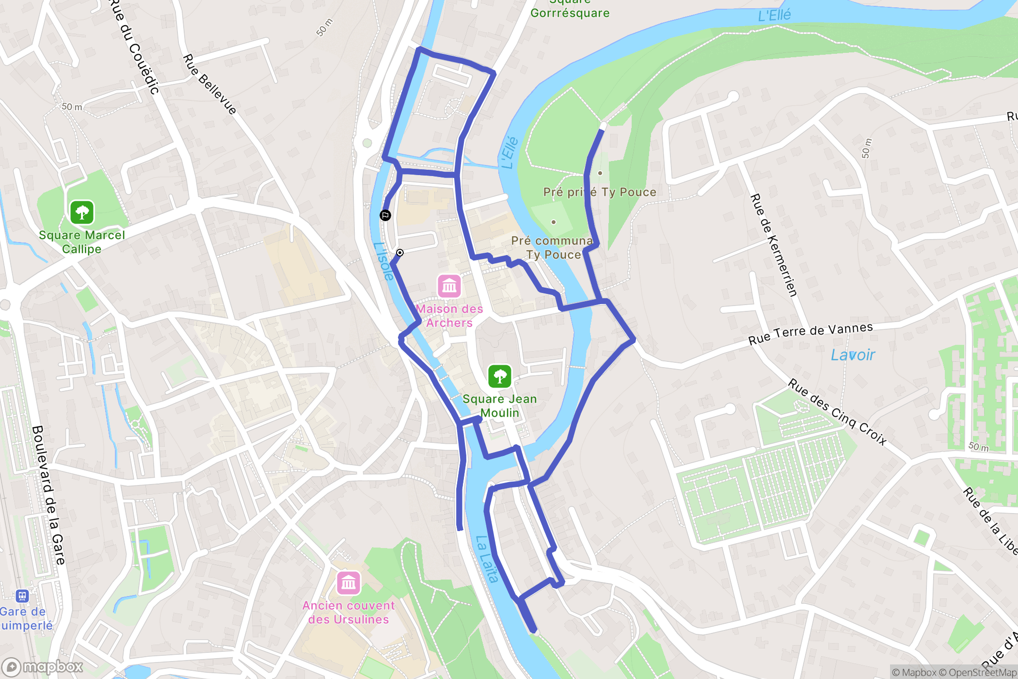 Quimperlé : carte du parcours de randonnée - France