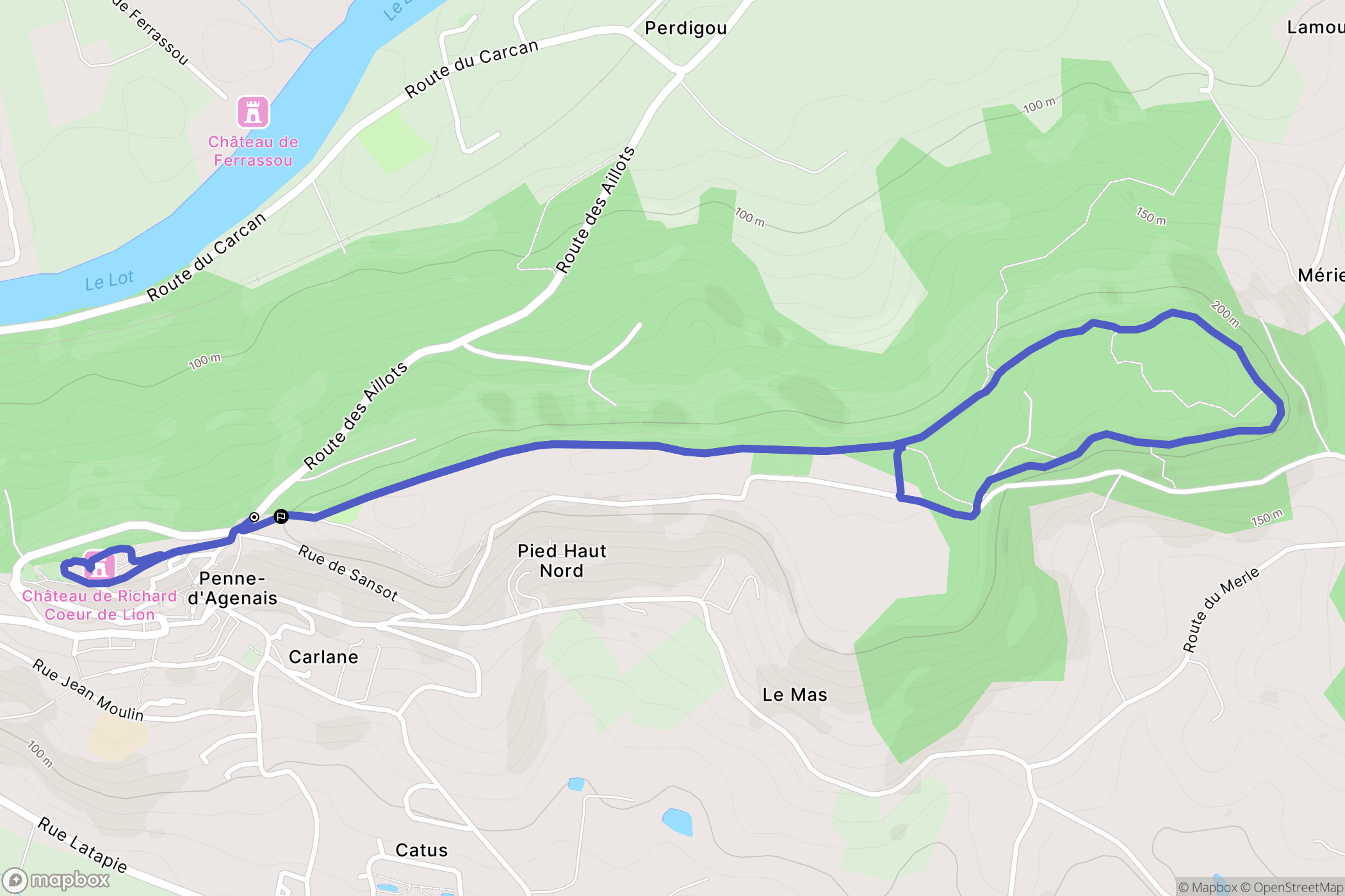 Penne-d'Agenais : carte du parcours de randonnée - France