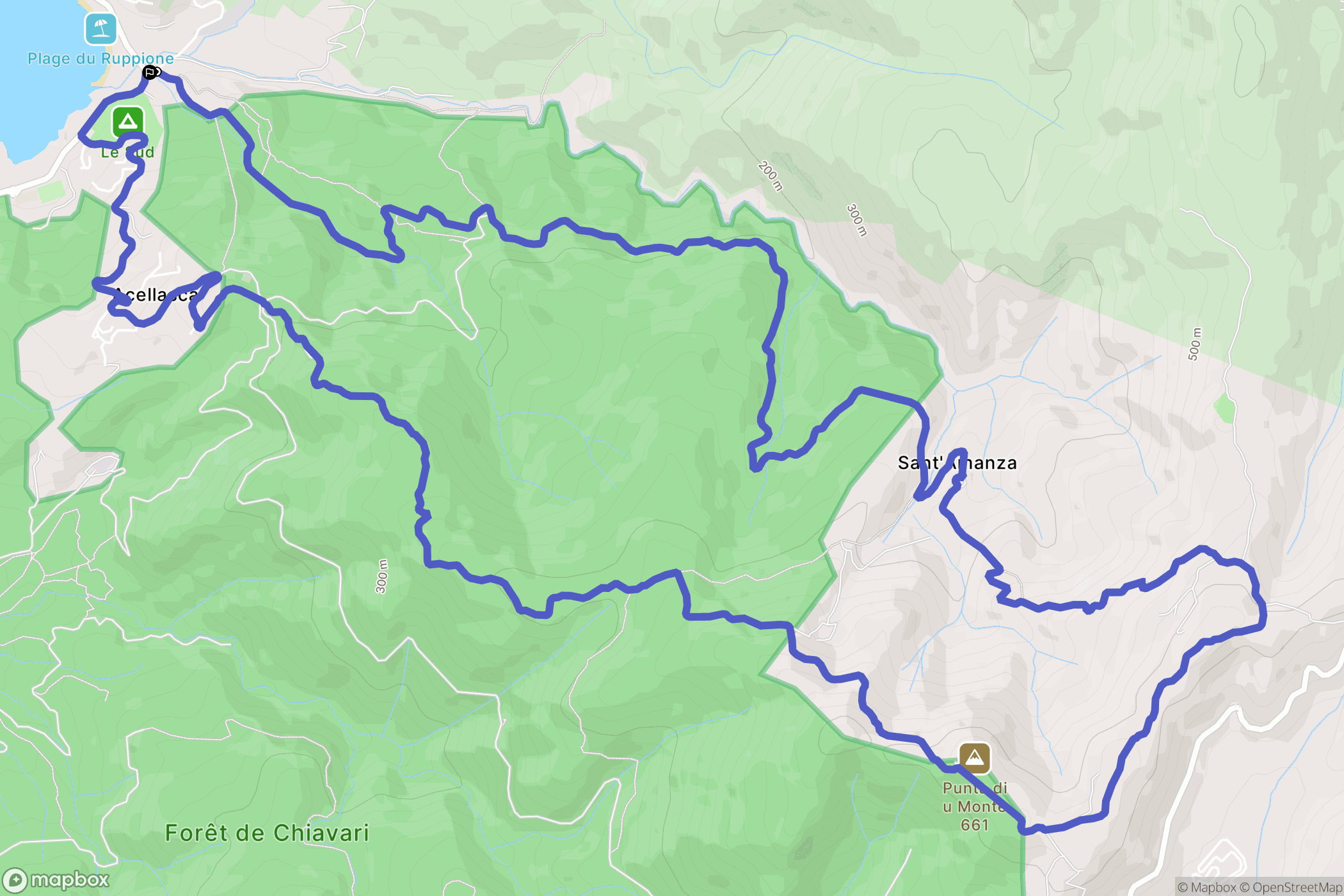 Pietrosella : carte du parcours de randonnée - France