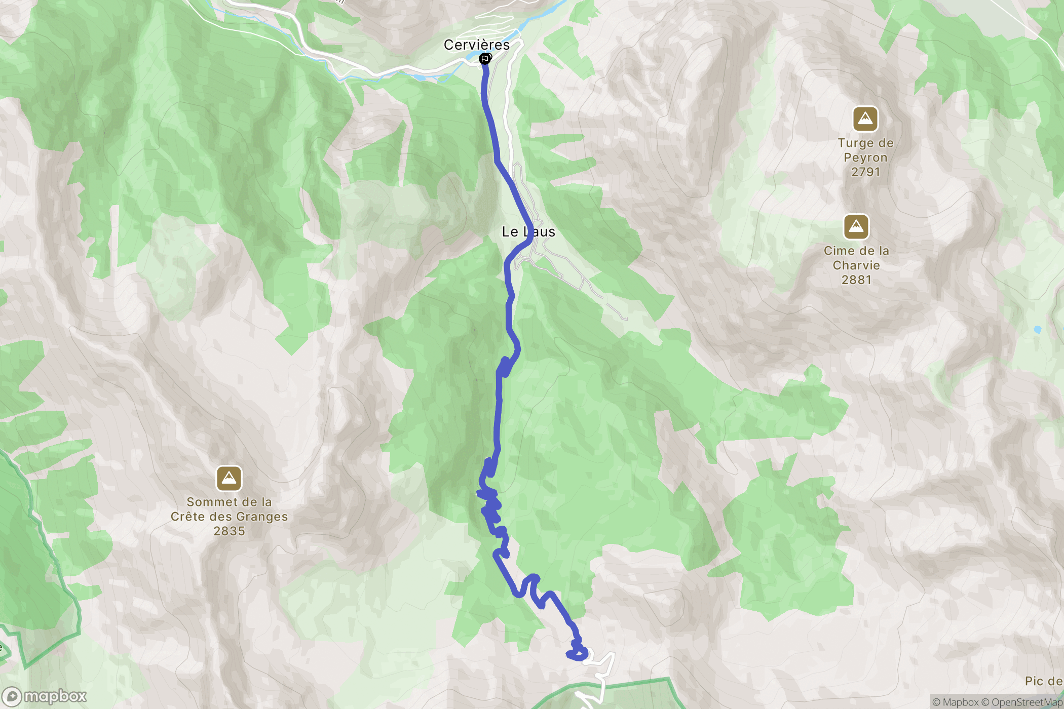 Cervières : carte du parcours de randonnée - France