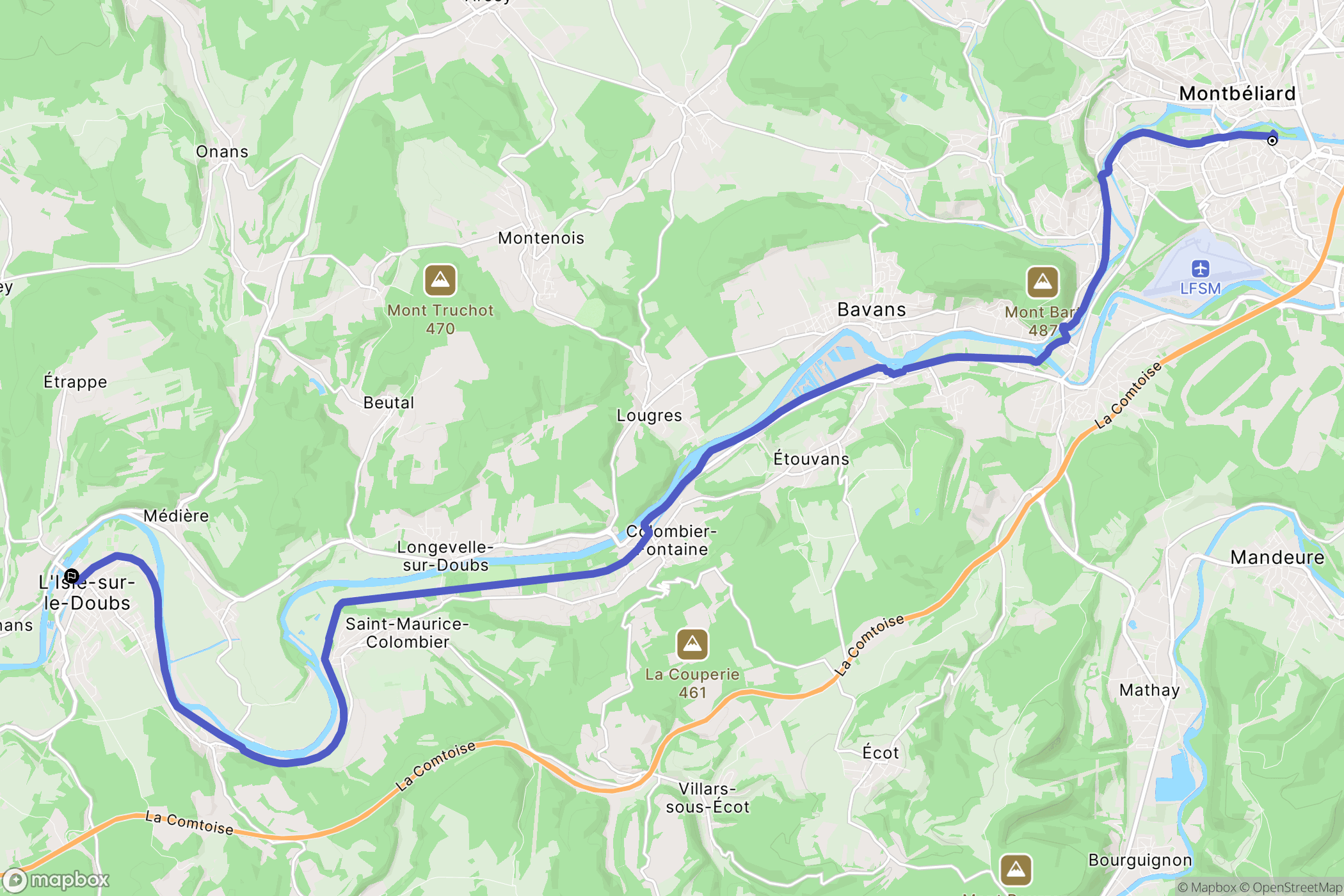 L'Isle-sur-le-Doubs : carte du parcours de randonnée - France
