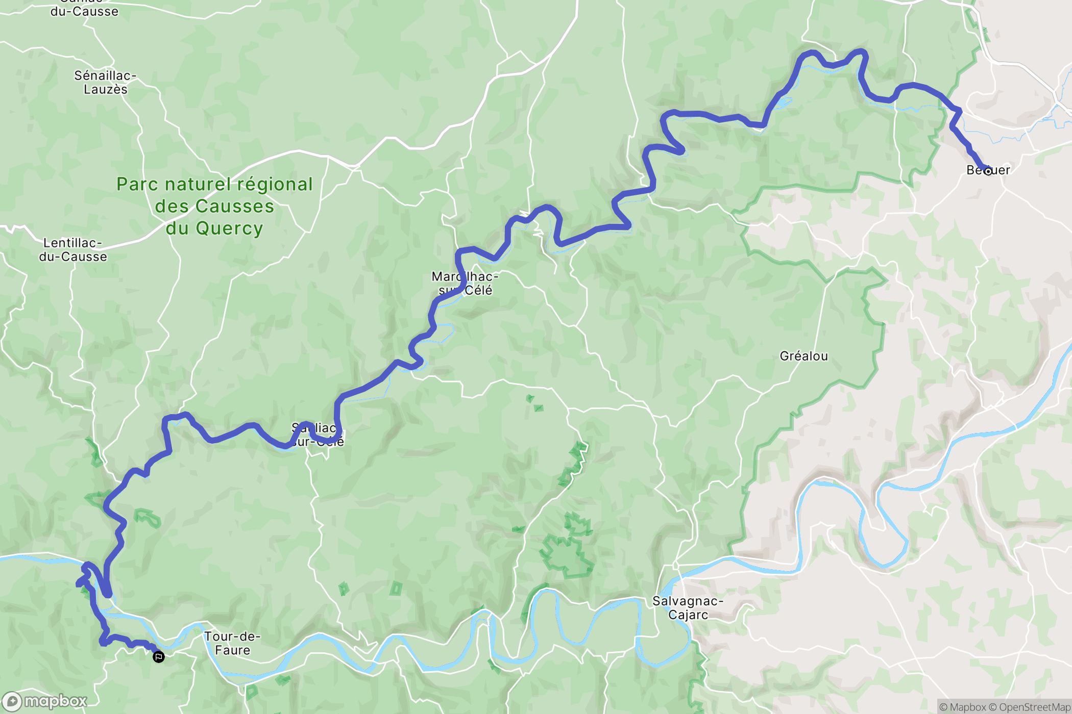 Béduer : carte du parcours de randonnée - France