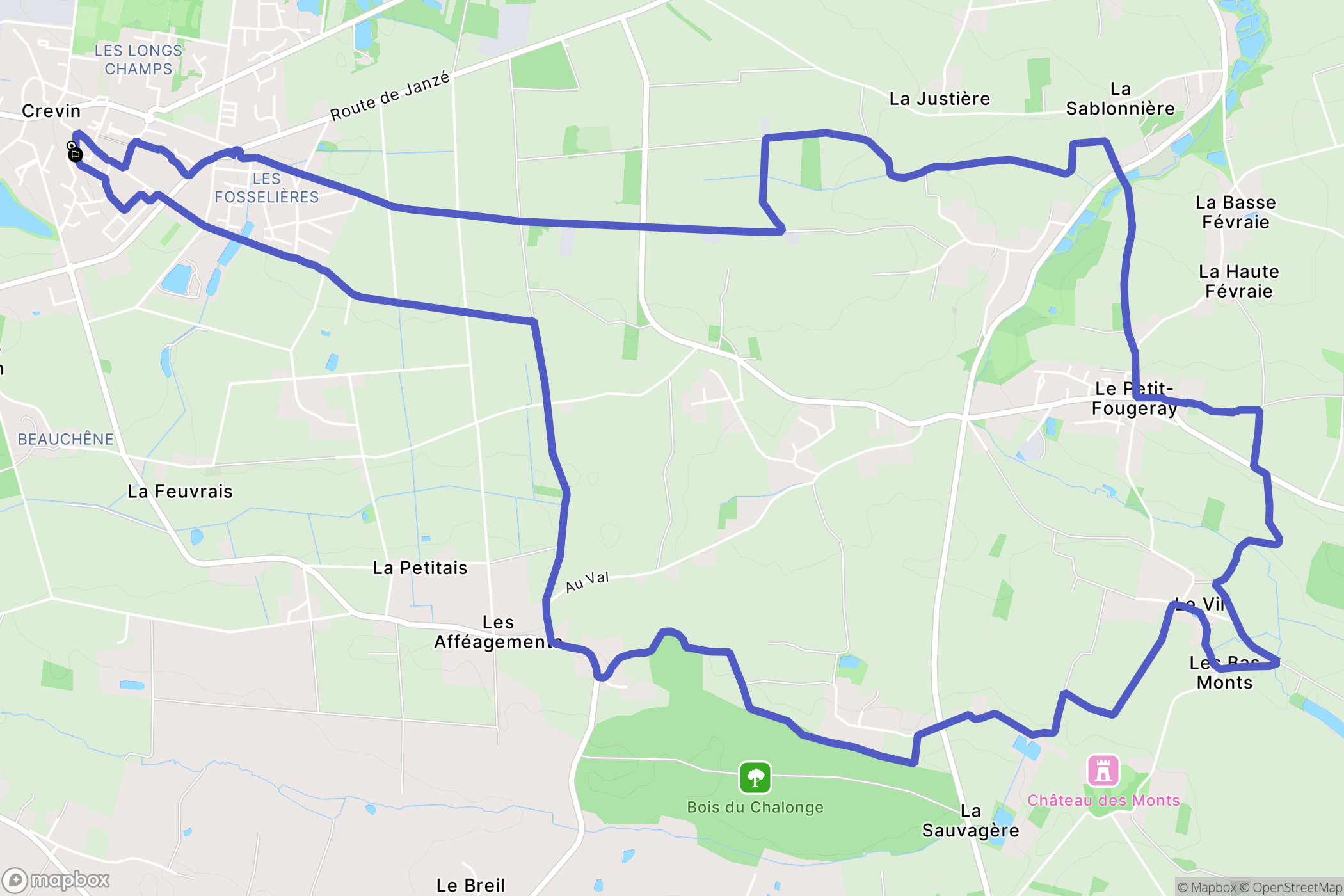Crevin : carte du parcours de randonnée - France