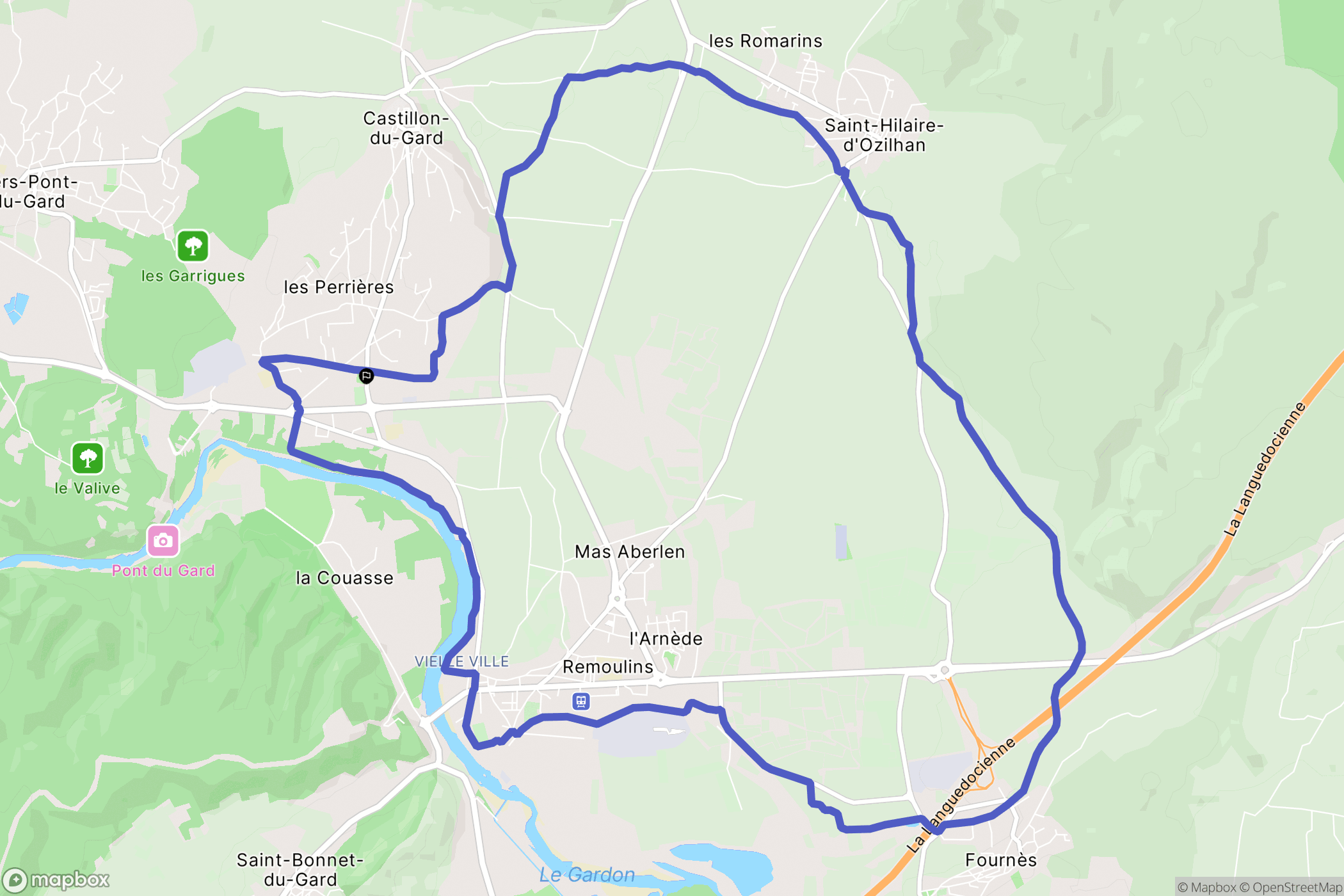 Castillon-du-Gard : carte du parcours de randonnée - France