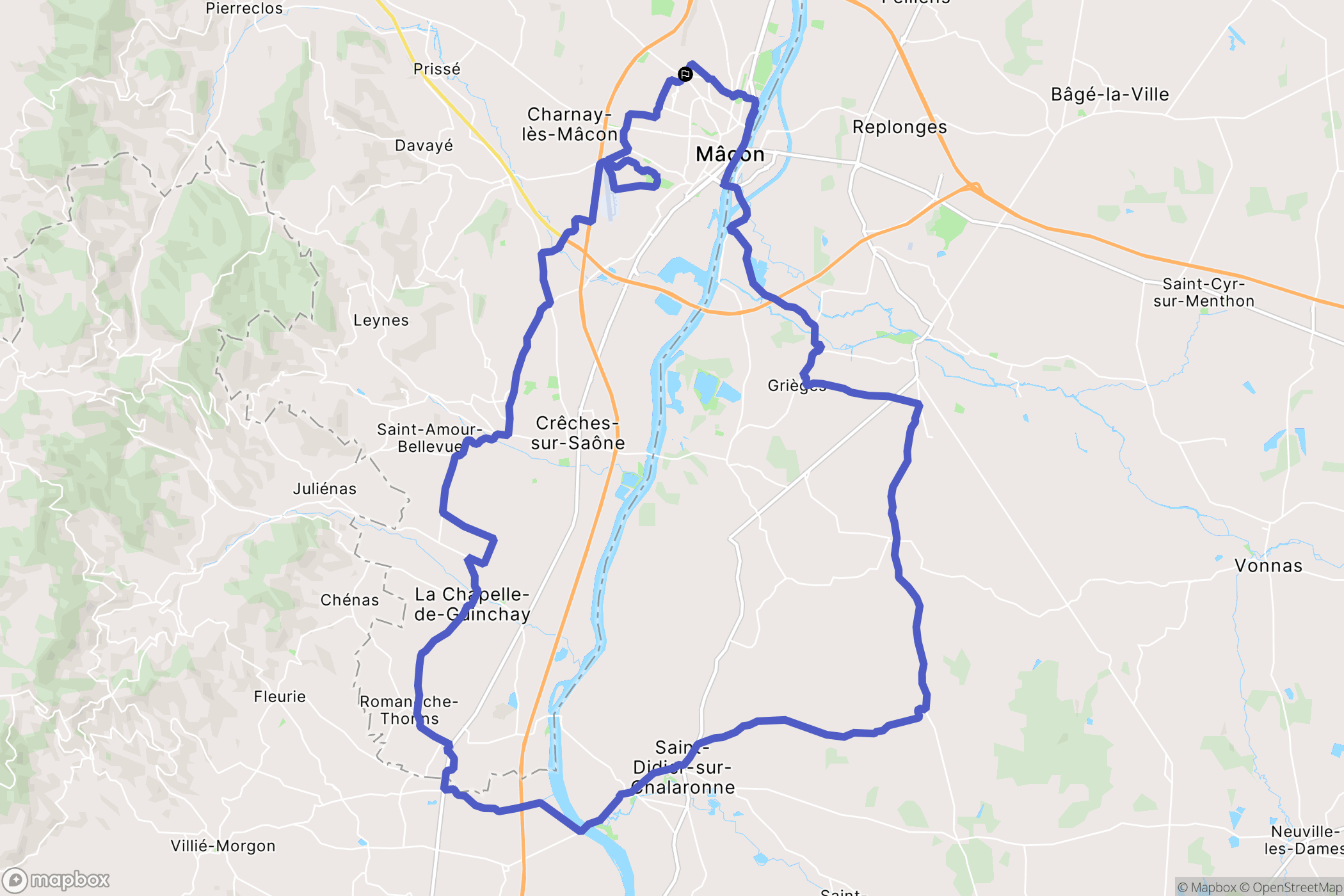 Mâcon : carte du parcours de randonnée - France