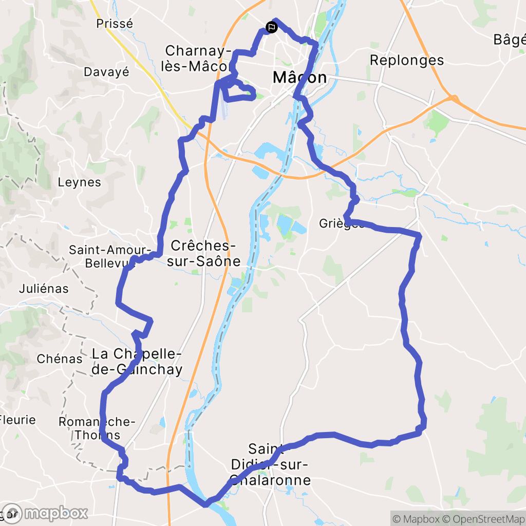Mâcon : carte du parcours de randonnée - France