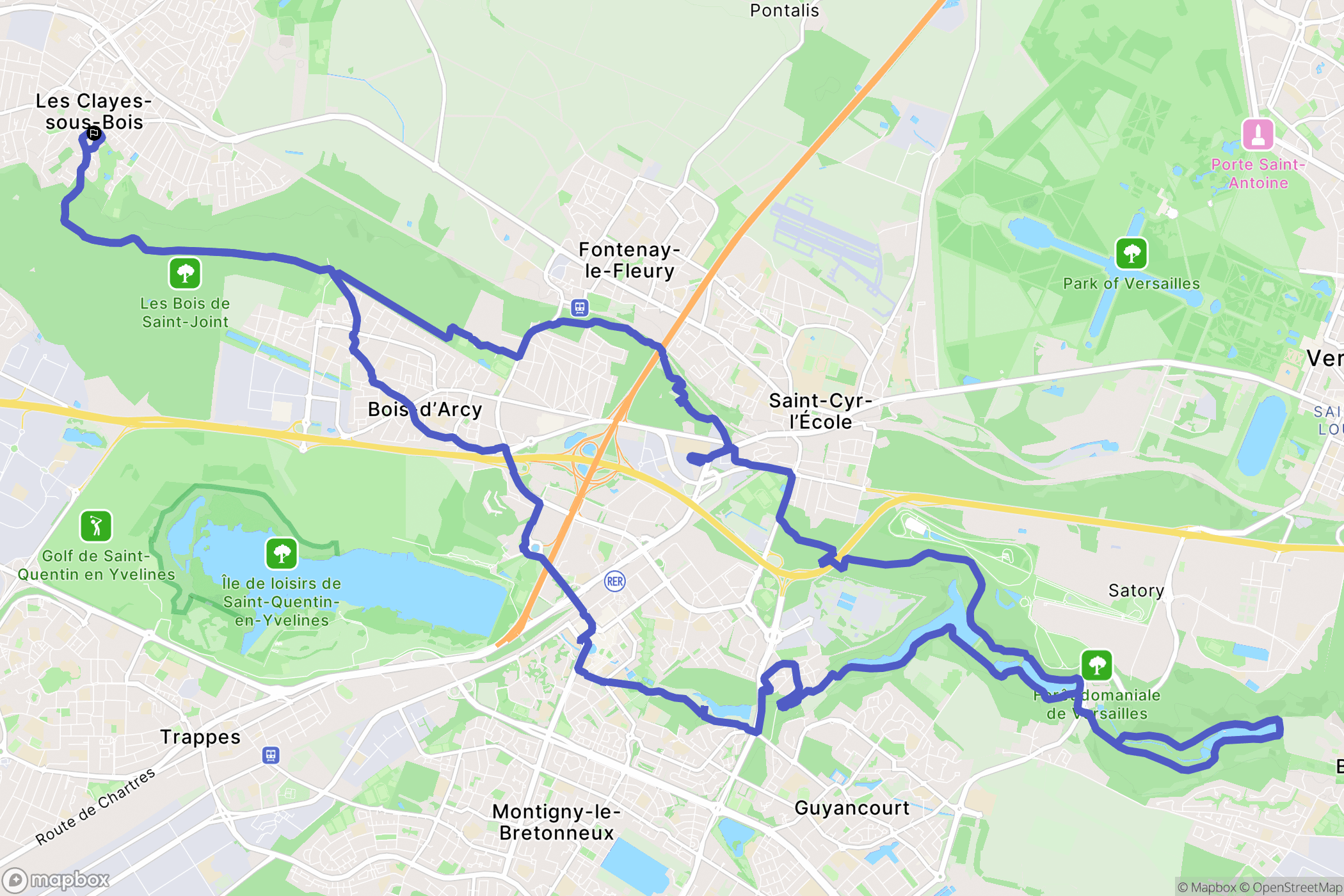Les Clayes-sous-Bois : carte du parcours de randonnée - France