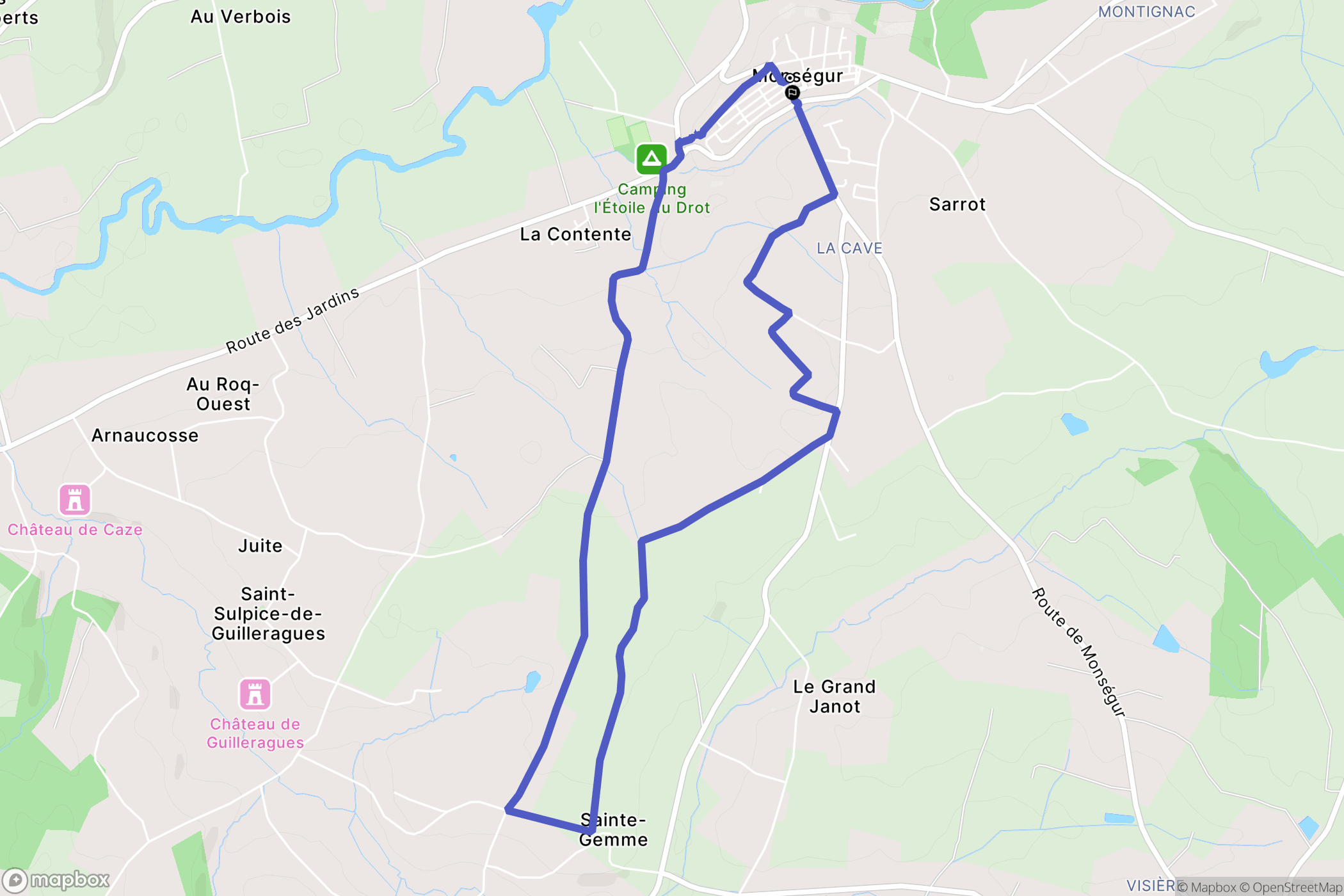 Monségur : carte du parcours de randonnée - France