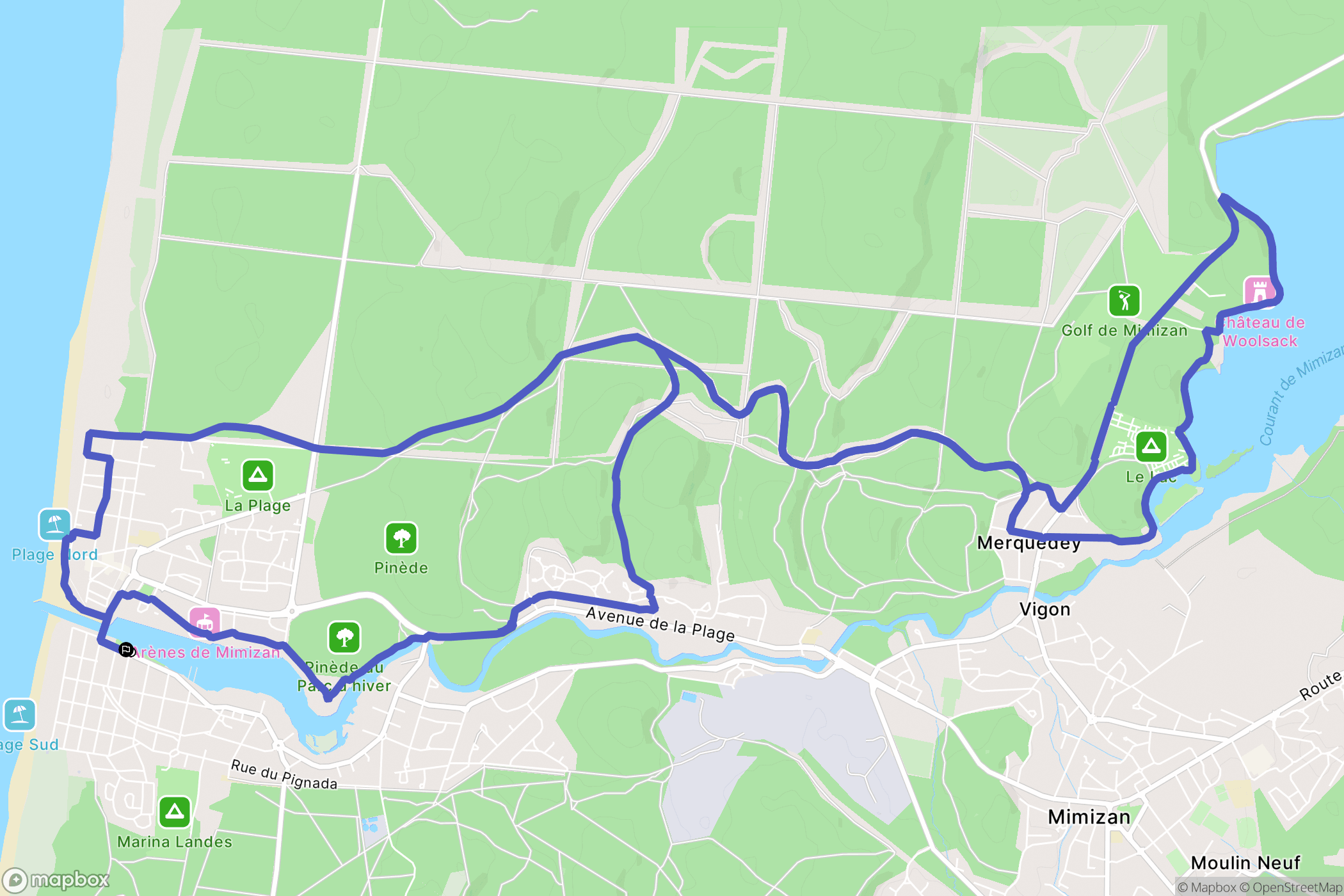 Mimizan : carte du parcours de randonnée - France