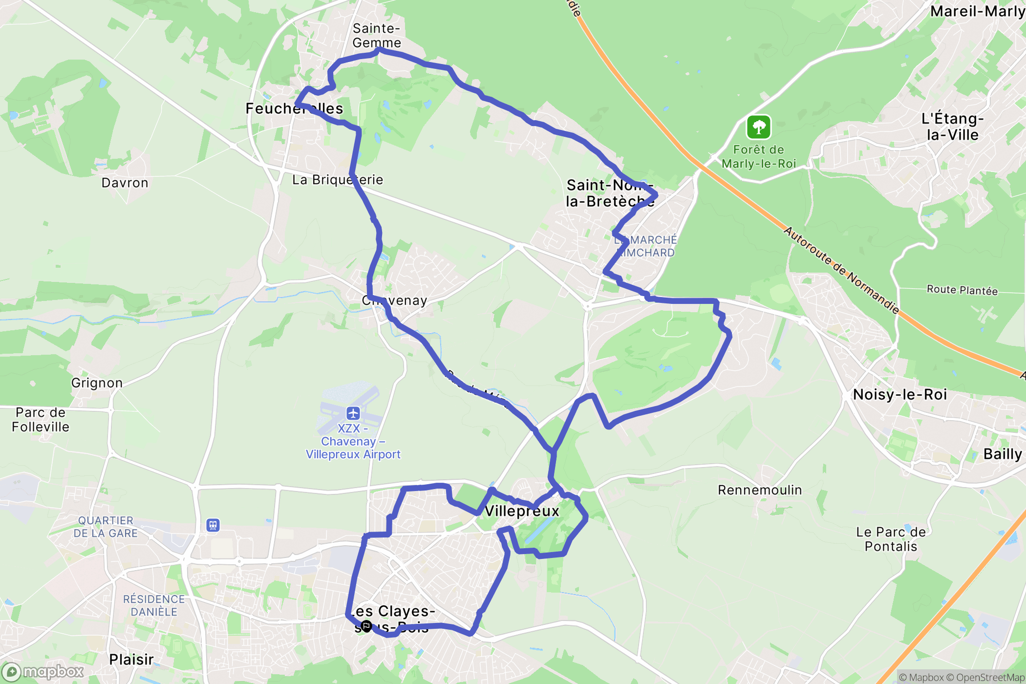 Les Clayes-sous-Bois : carte du parcours de randonnée - France