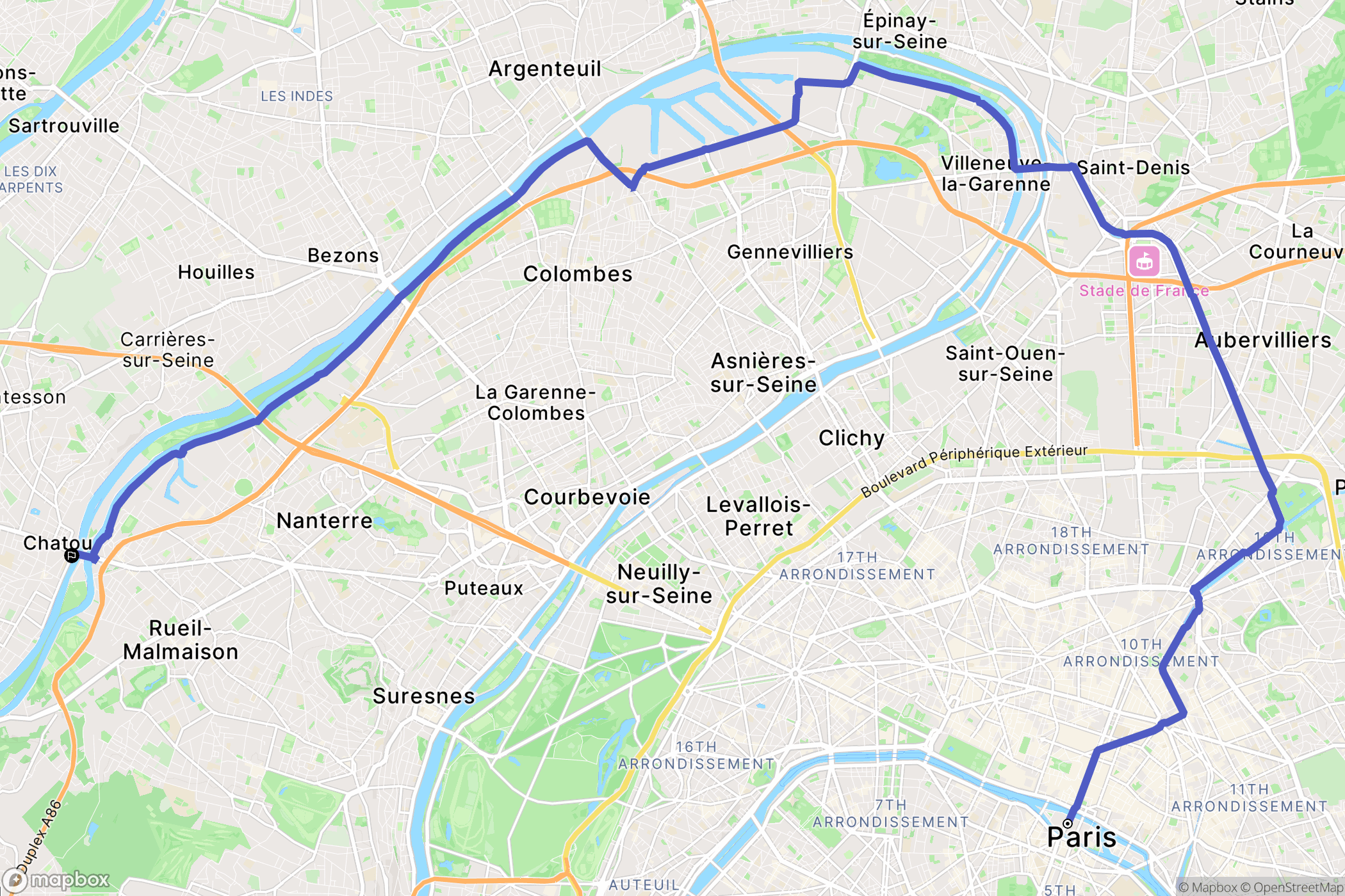 Paris : carte du parcours de randonnée - France