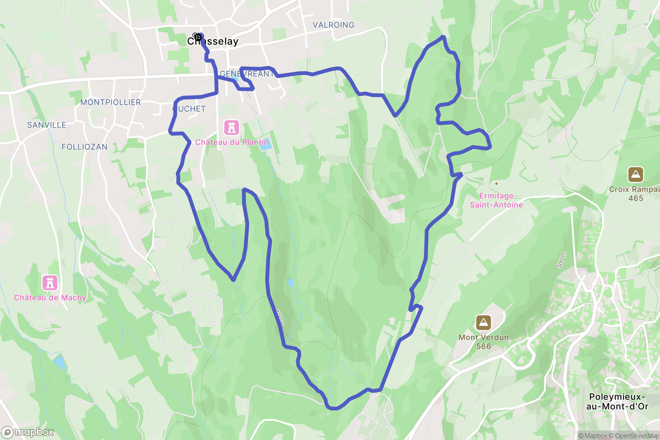 Chasselay : carte du parcours de randonnée - France