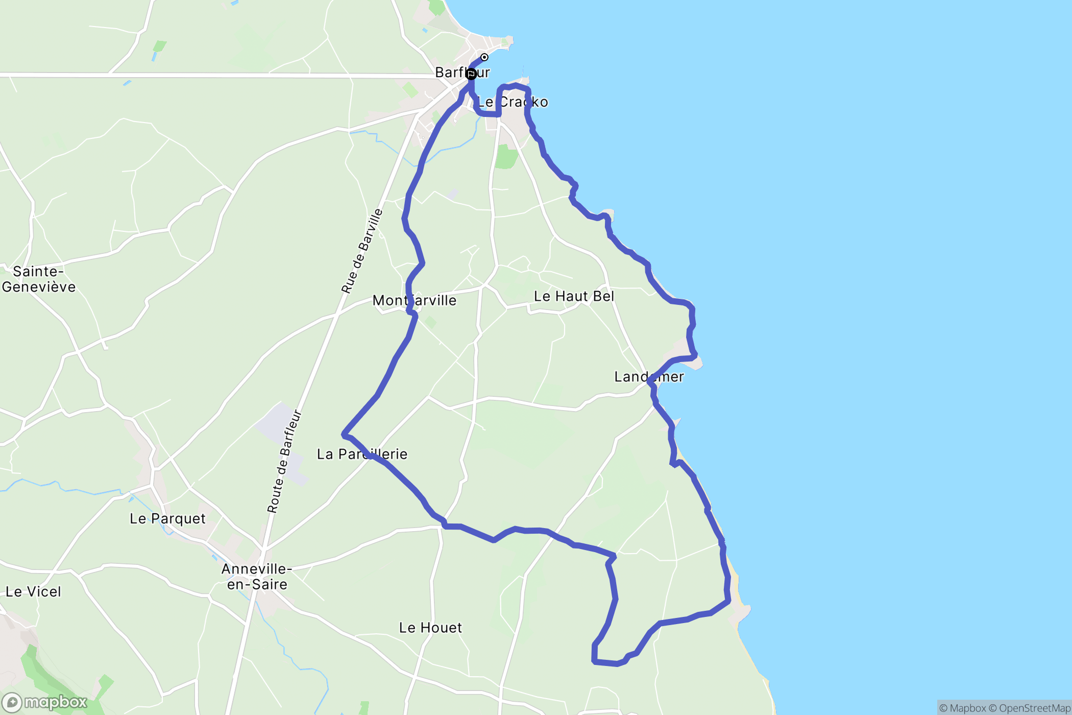 Barfleur : carte du parcours de randonnée - France