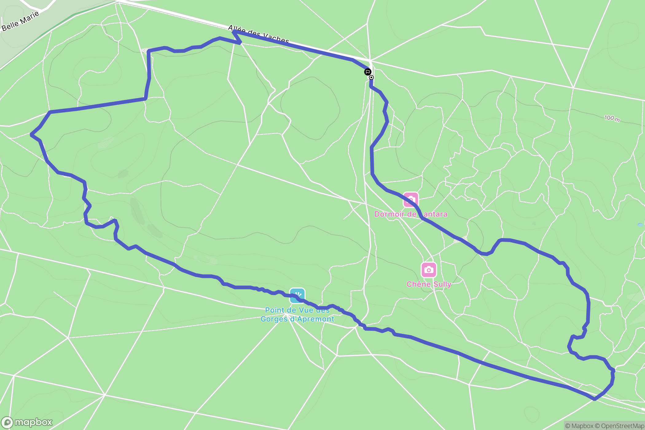 Fontainebleau : carte du parcours de randonnée - France
