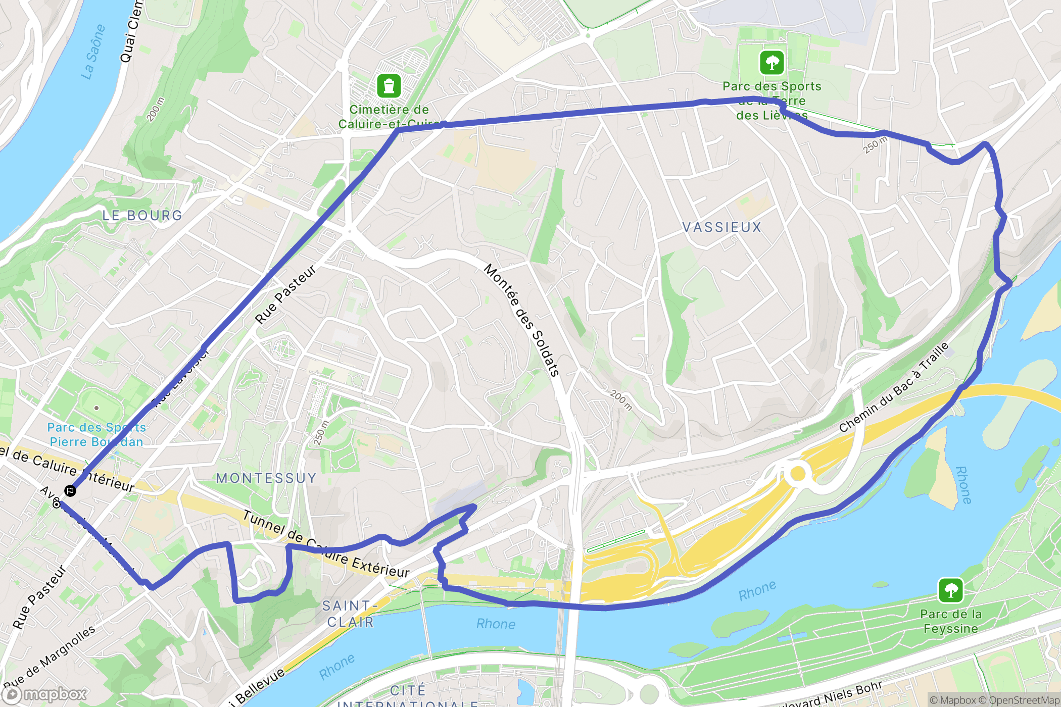 Caluire-et-Cuire : carte du parcours de randonnée - France