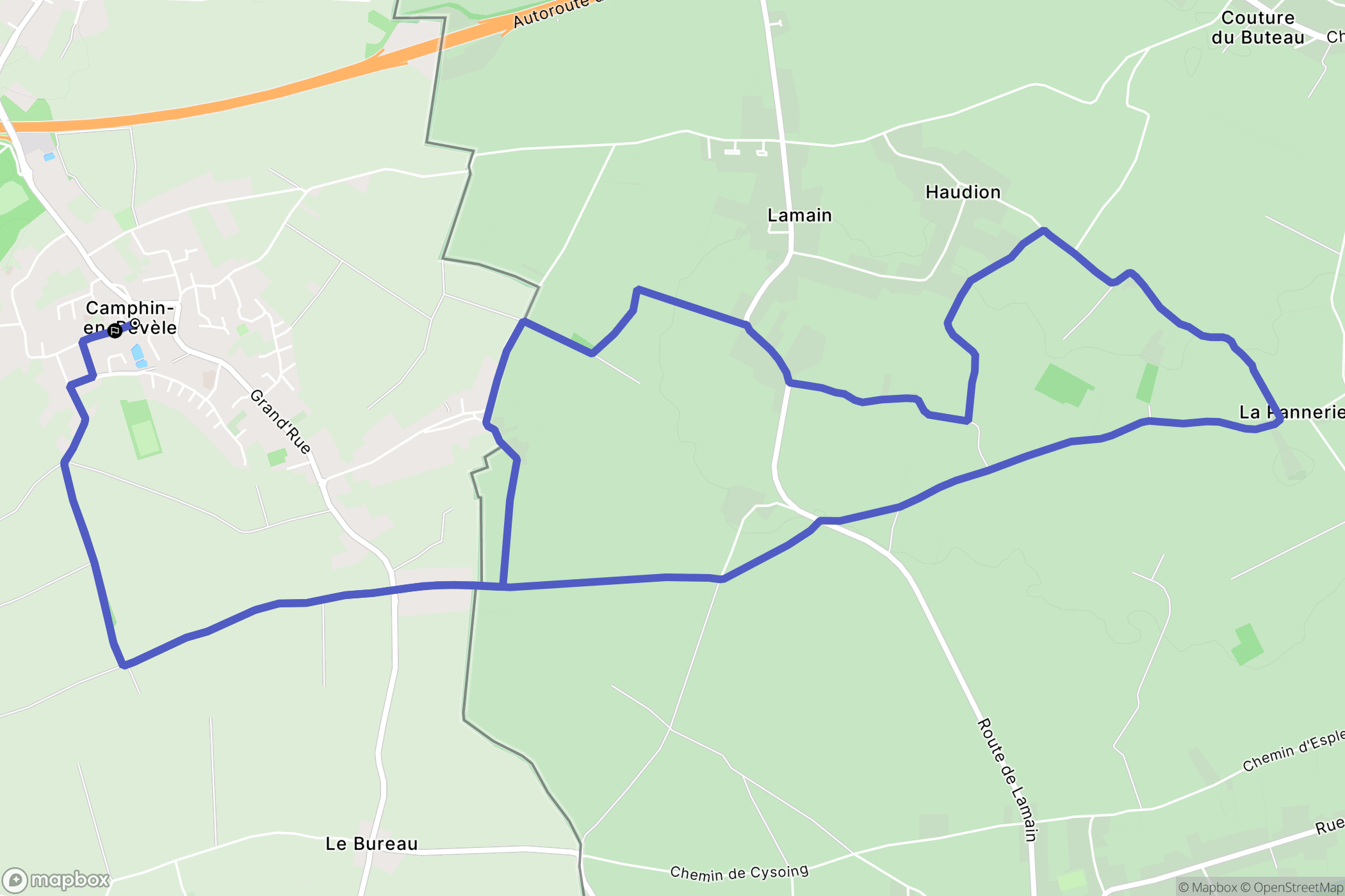 Camphin-en-Pévèle : carte du parcours de randonnée - France