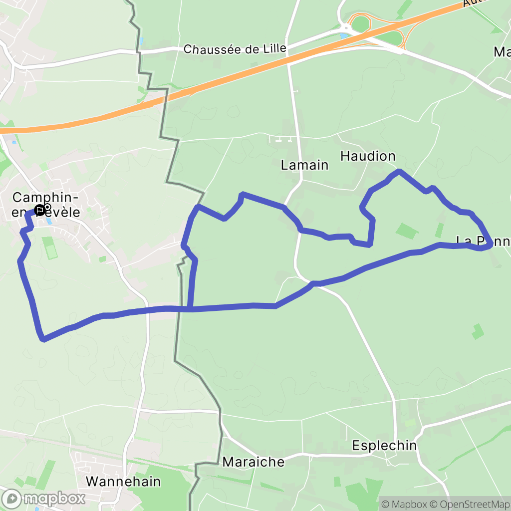 Camphin-en-Pévèle : carte du parcours de randonnée - France