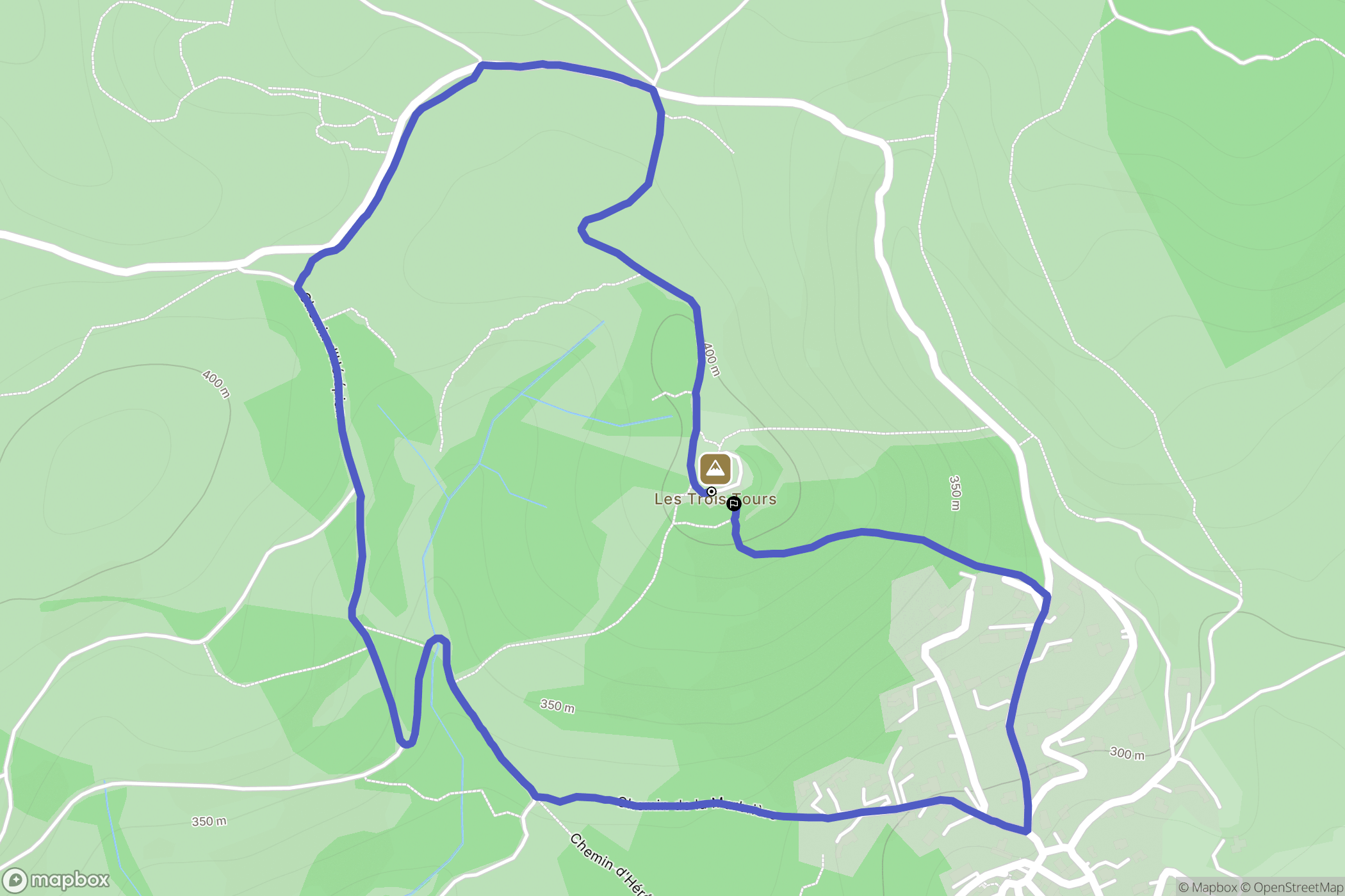 Faugères : carte du parcours de randonnée - France