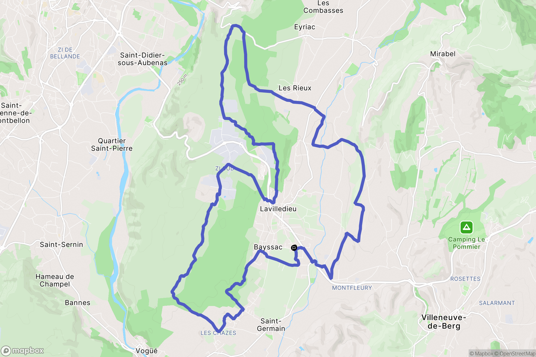 Lavilledieu : carte du parcours de randonnée - France