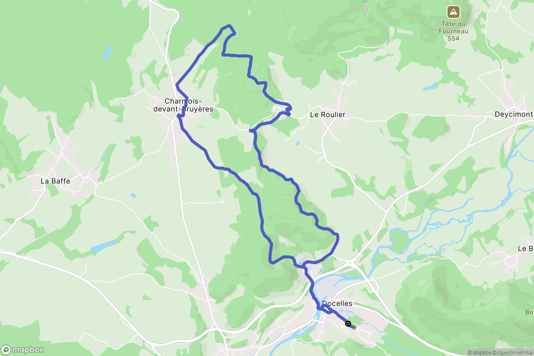 Docelles : carte du parcours de randonnée - France