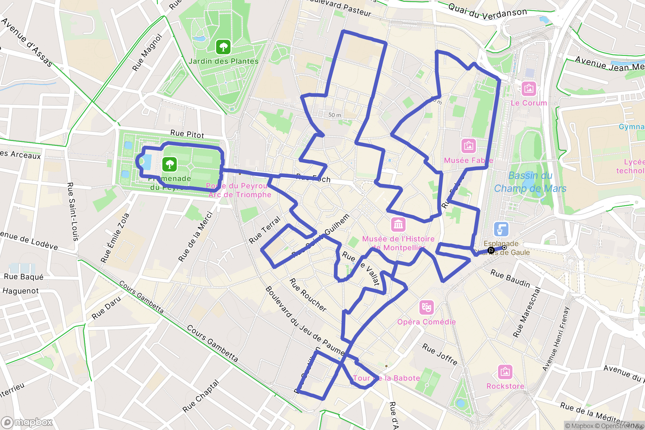 Montpellier : carte du parcours de randonnée - France