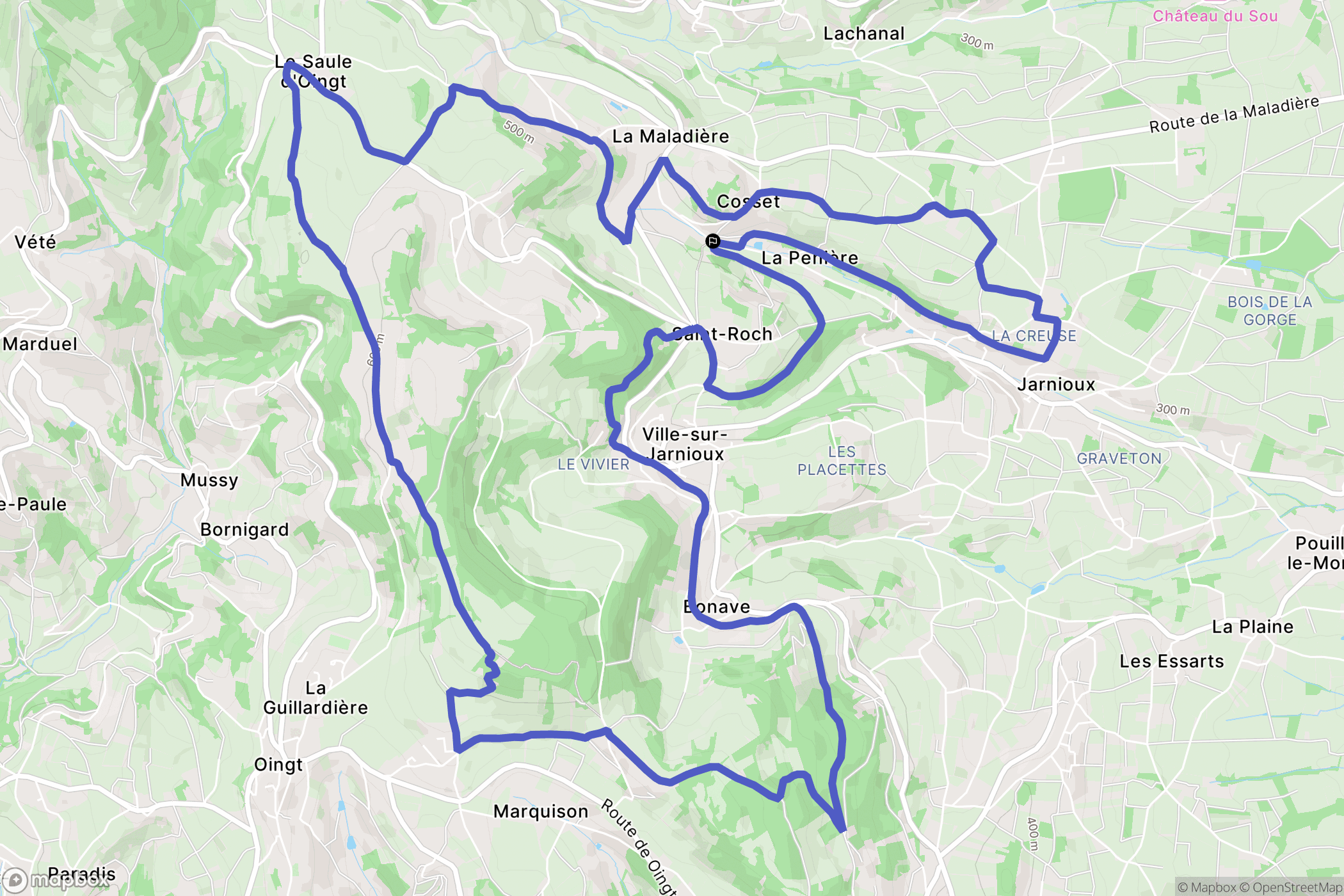 Ville-sur-Jarnioux : carte du parcours de randonnée - France