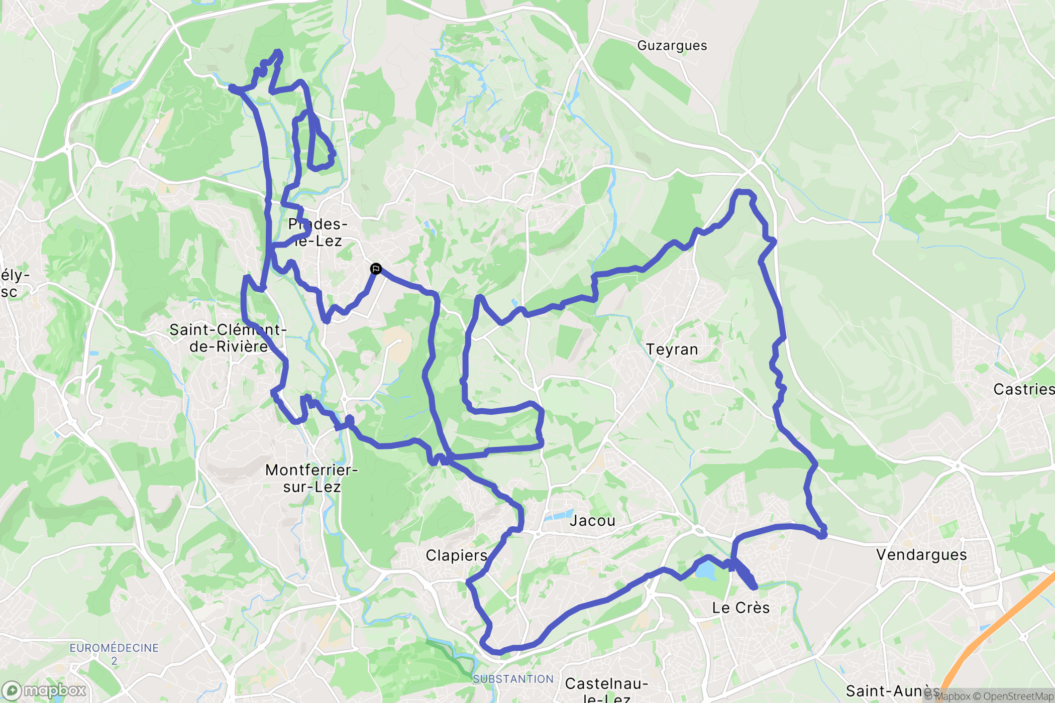 Prades-le-Lez : carte du parcours de randonnée - France