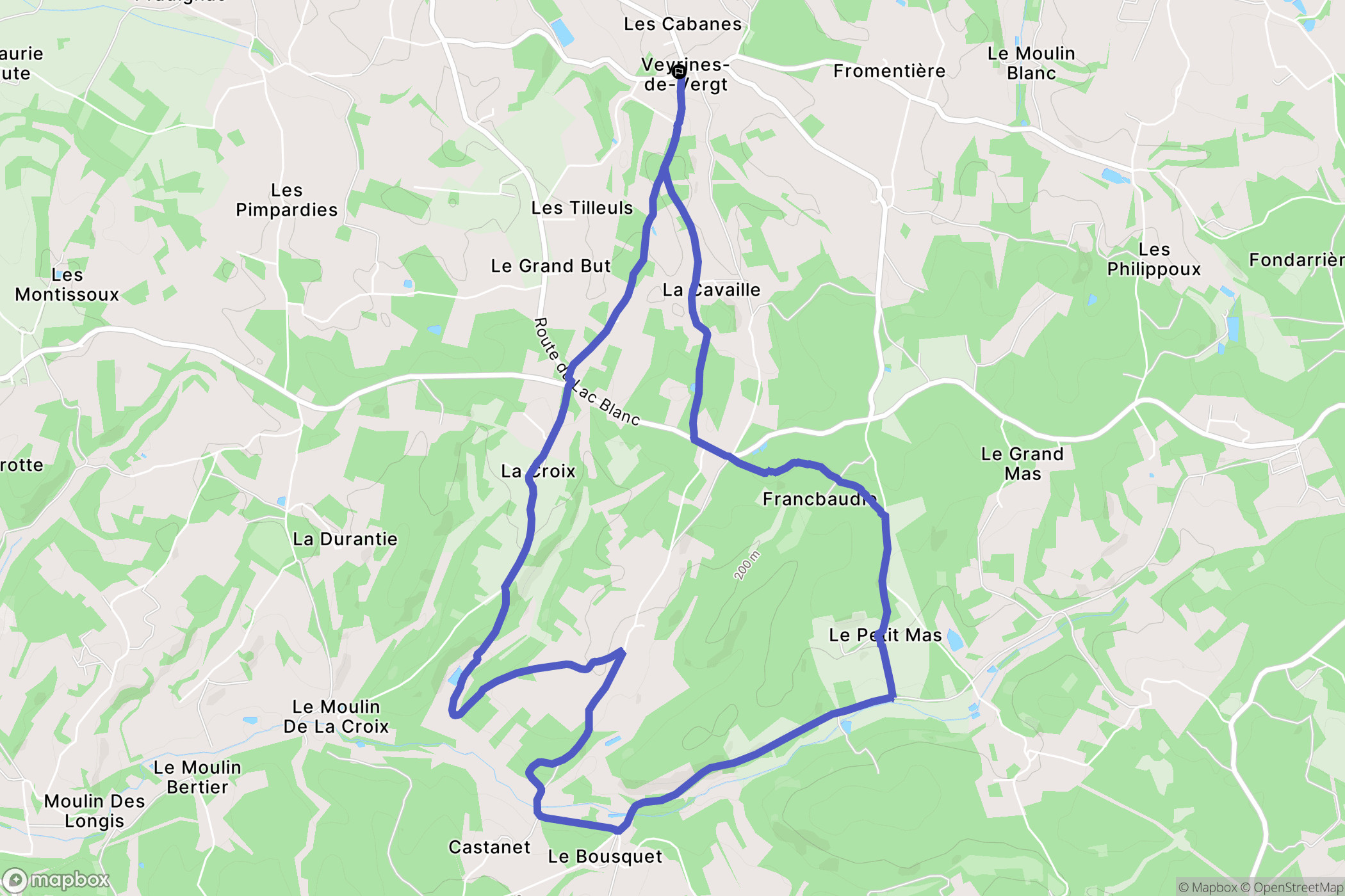Veyrines-de-Vergt : carte du parcours de randonnée - France