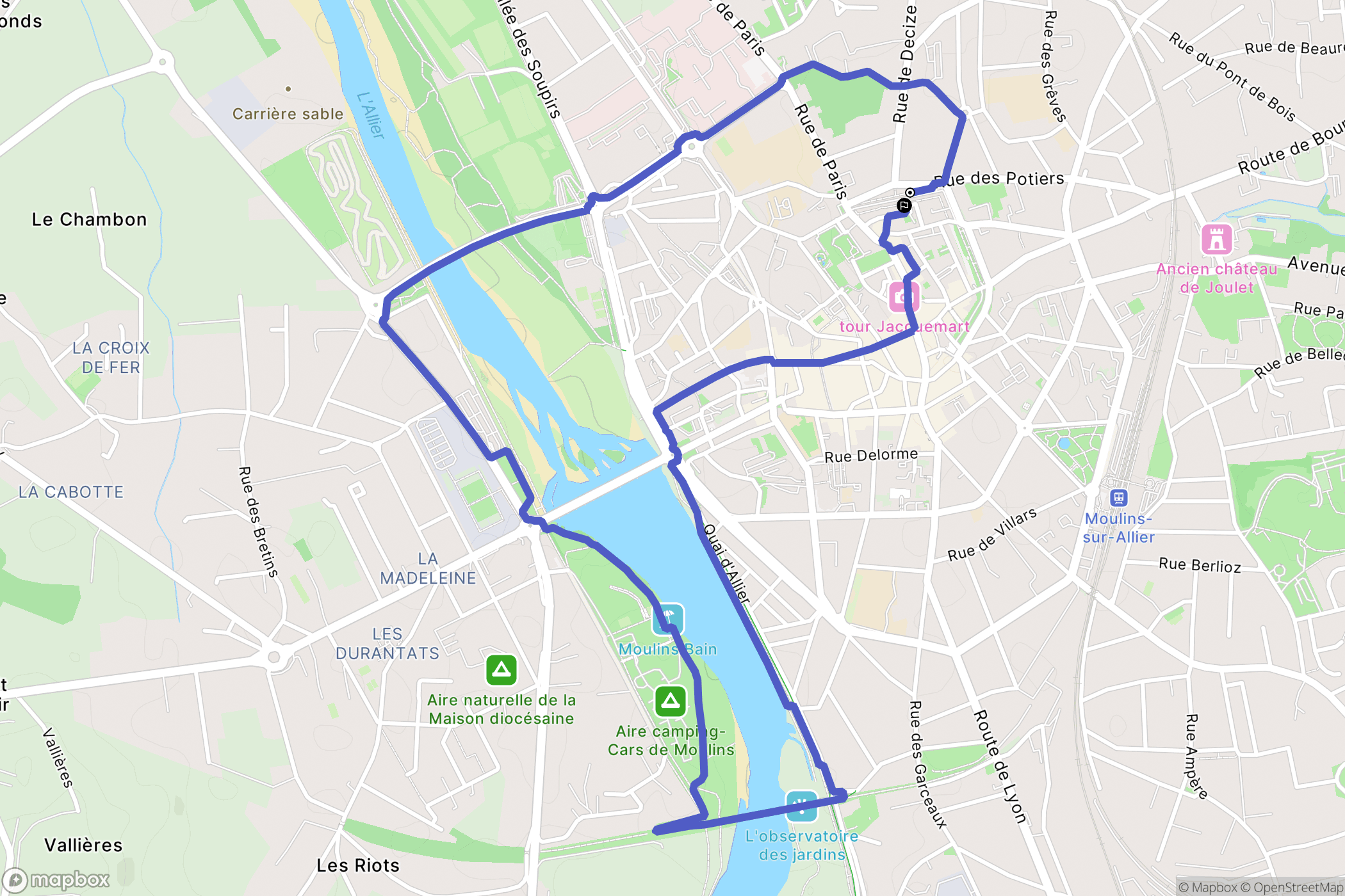 Moulins : carte du parcours de randonnée - France