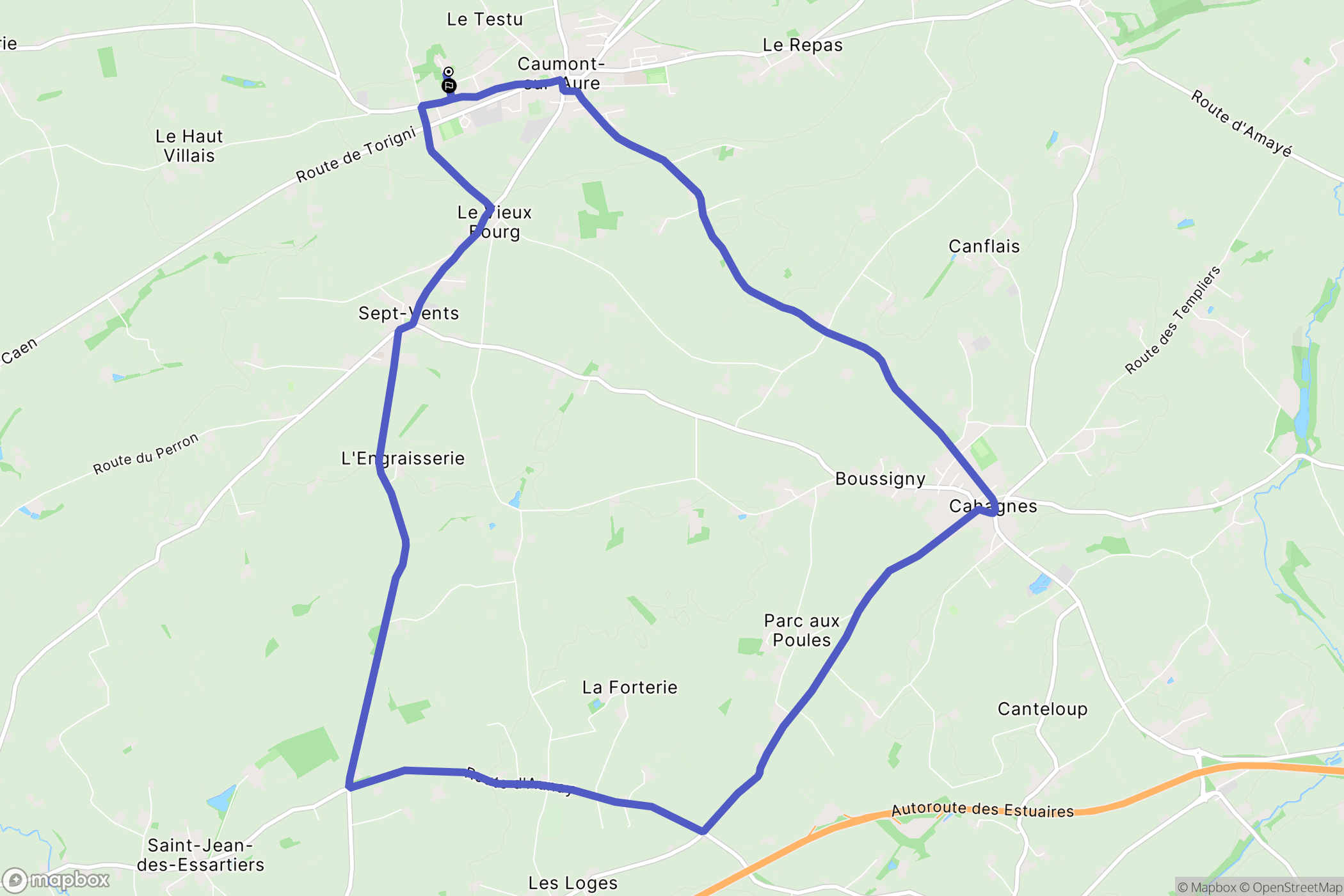 Caumont-sur-Aure : carte du parcours de randonnée - France